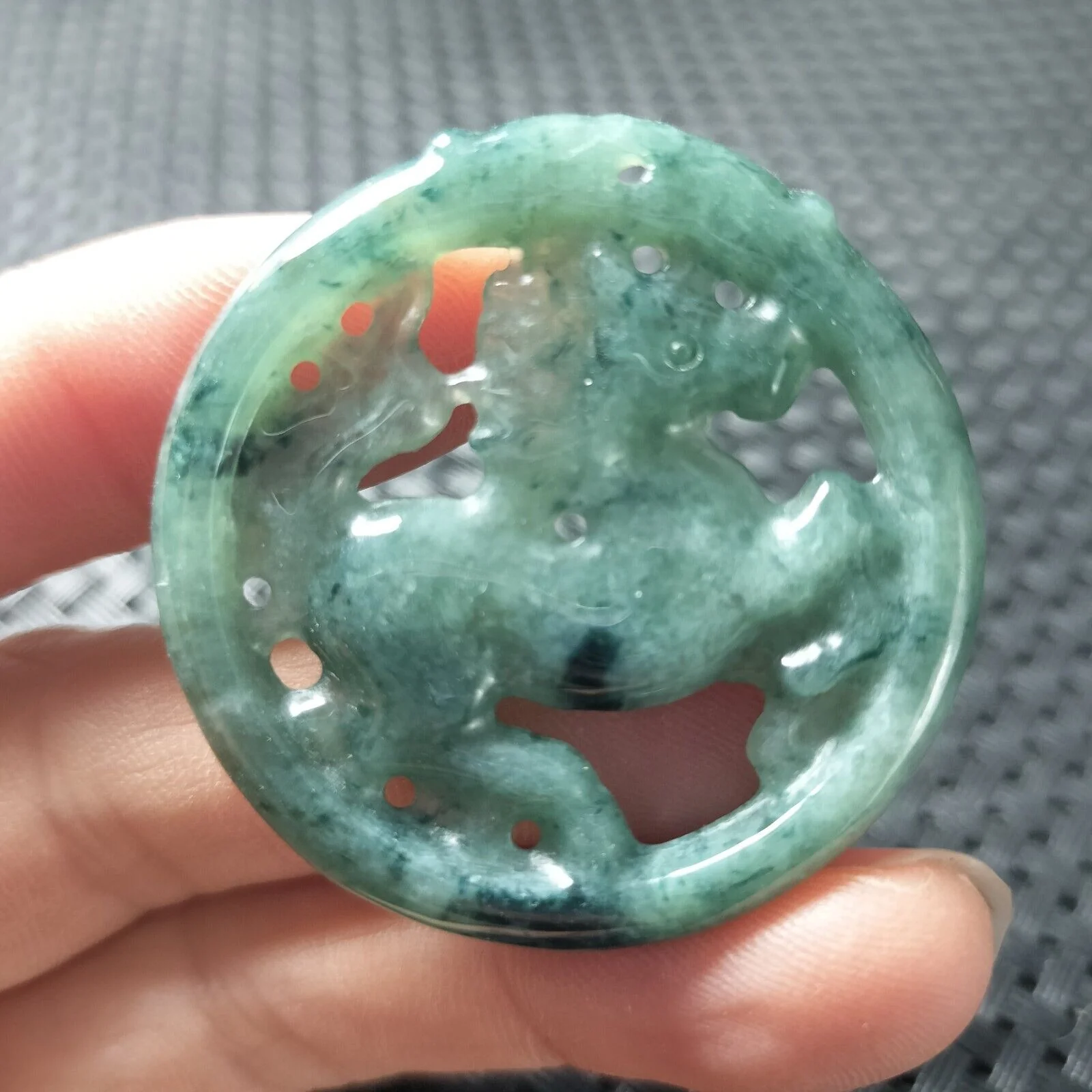Certified Green Burma Natural Type A Jade Jadeite Carved Horse Pendant - Image 11