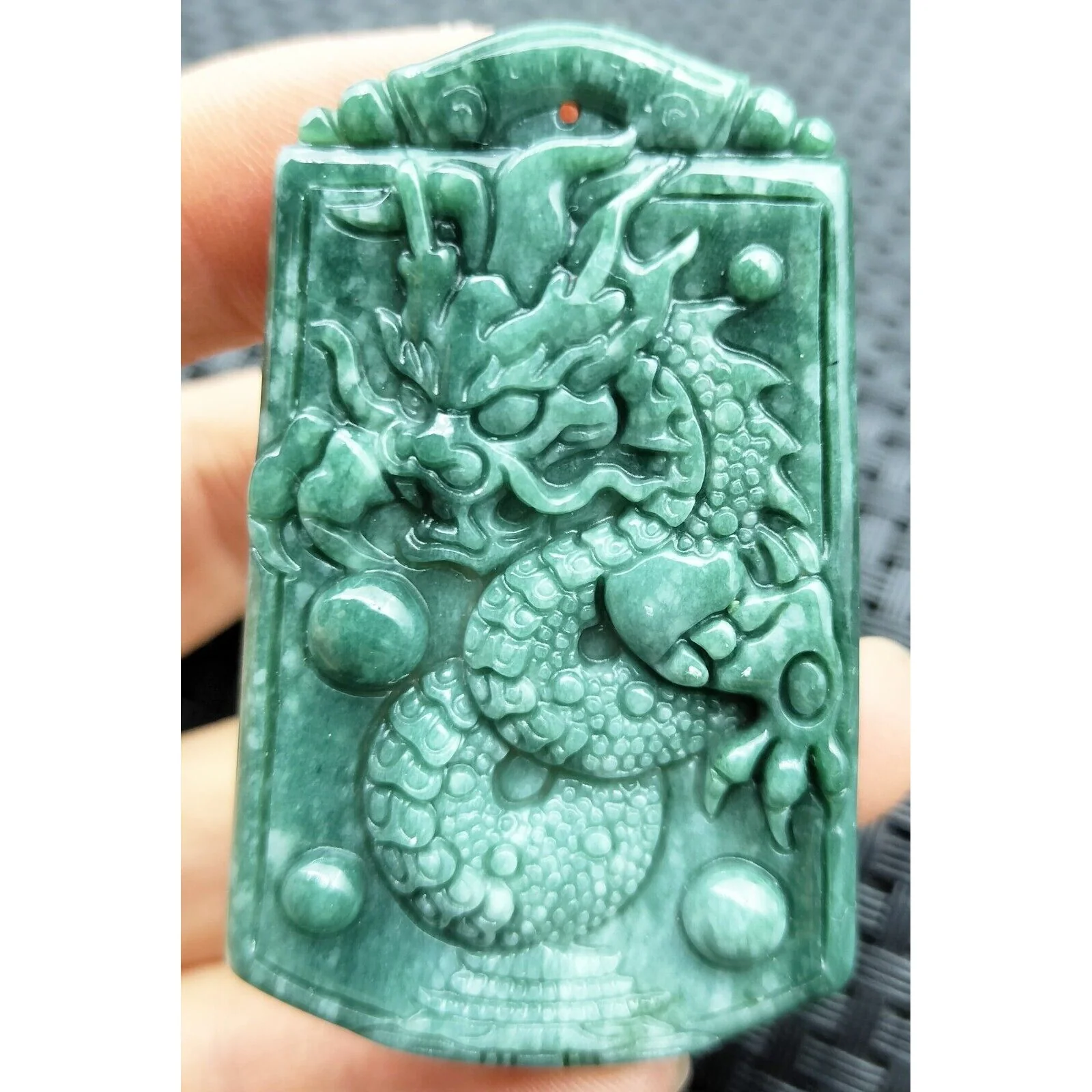 Certified Green Burma Natural Type A Jadeite Carved Dragon Bead Pendant - Image 2