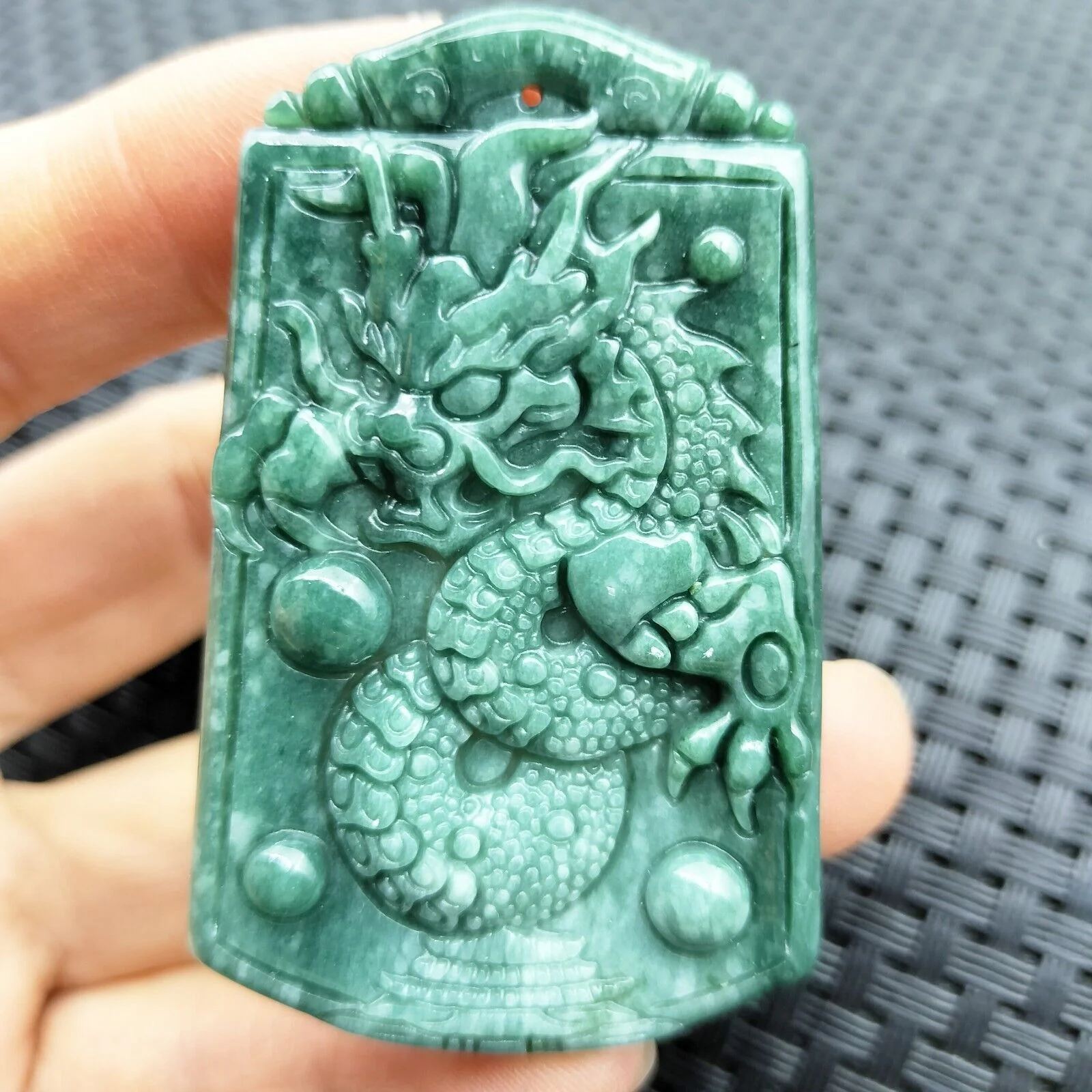 Certified Green Burma Natural Type A Jadeite Carved Dragon Bead Pendant - Image 3
