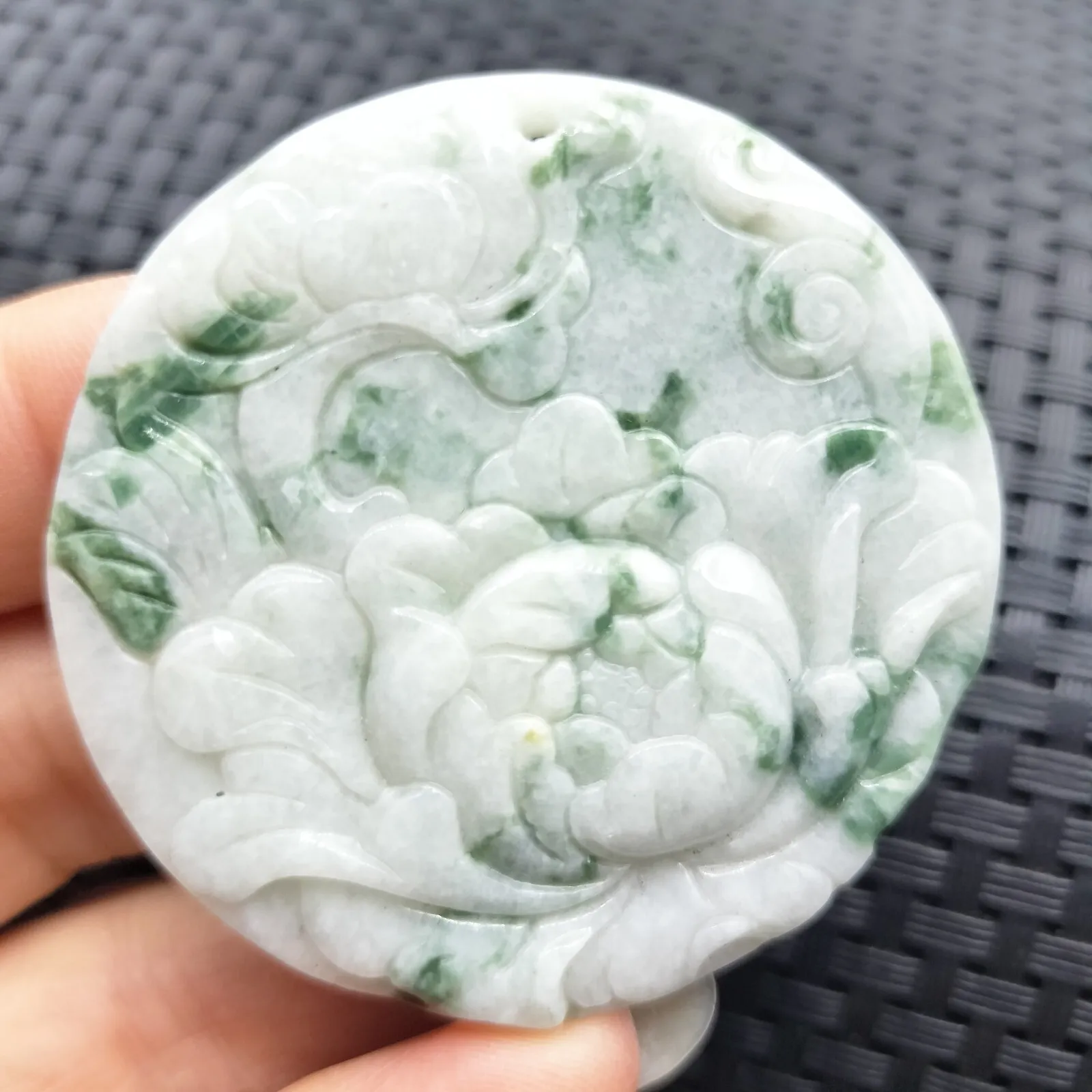 Certified Green Floral Natural Type A Jade Jadeite Carved Flower Pendant - Image 2