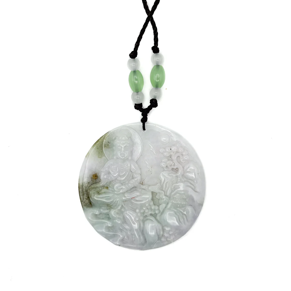 Certified Green Lavender A Jade Pendant Guanyin Kwan Yin God Landscape Painting - Image 2