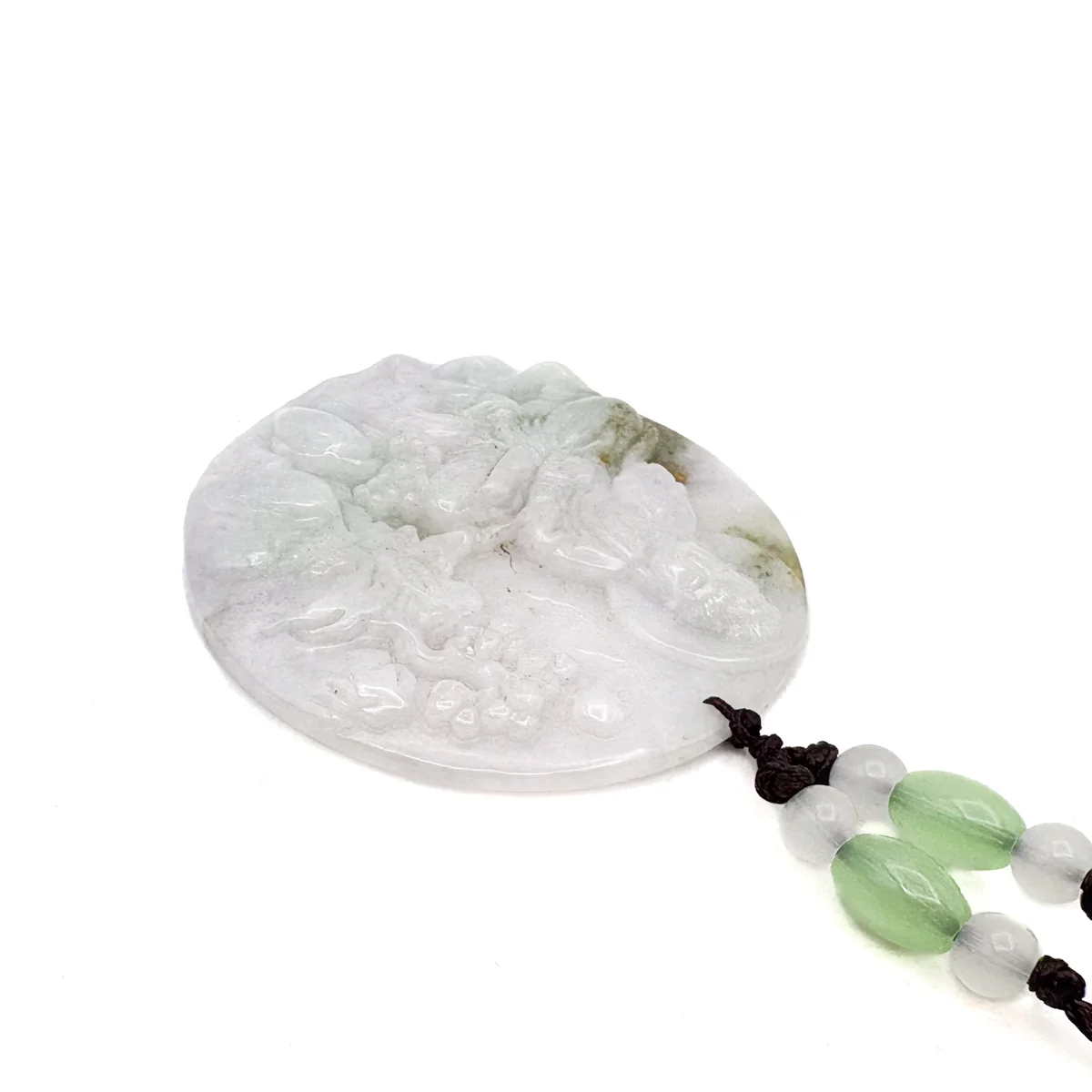 Certified Green Lavender A Jade Pendant Guanyin Kwan Yin God Landscape Painting - Image 4