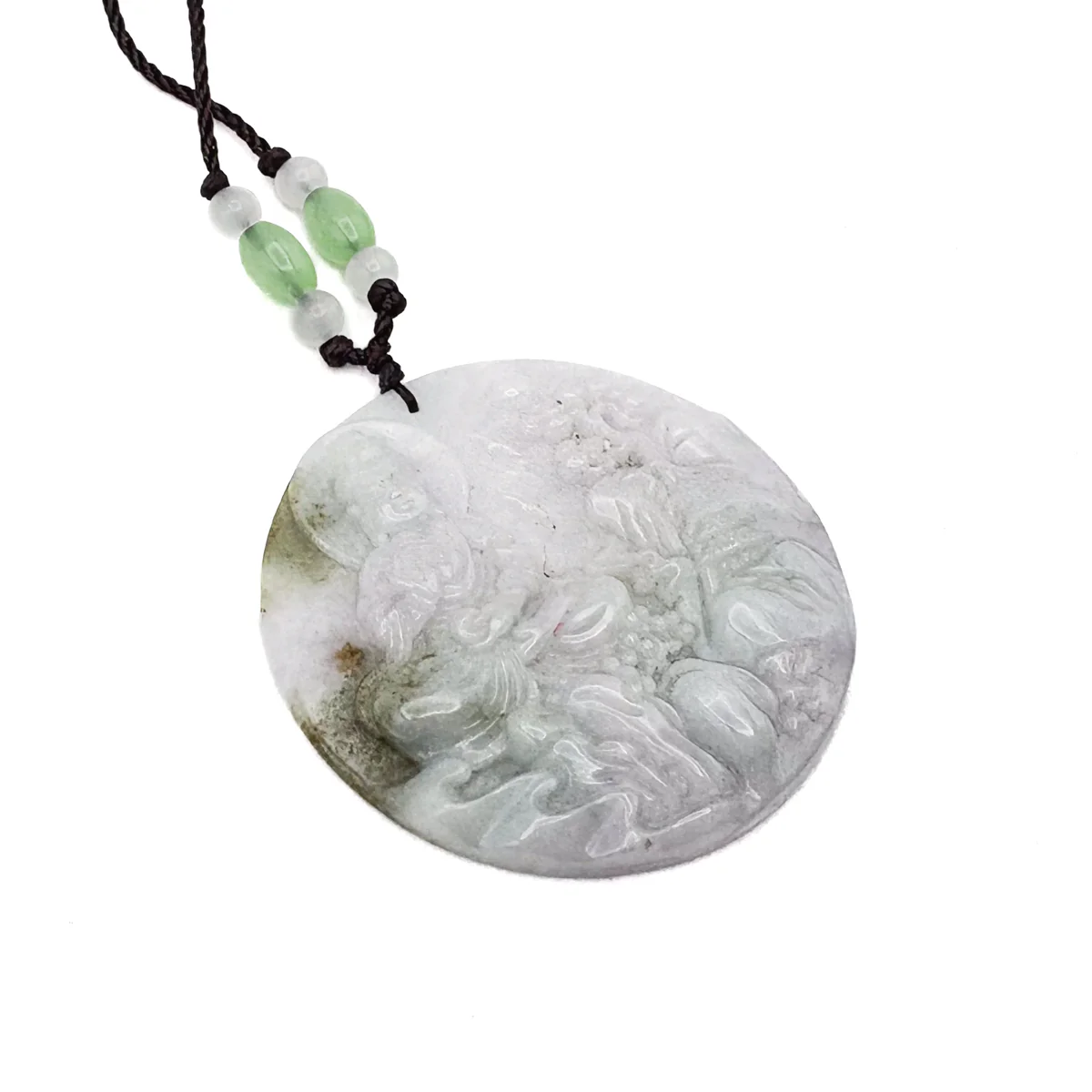 Certified Green Lavender A Jade Pendant Guanyin Kwan Yin God Landscape Painting - Image 6