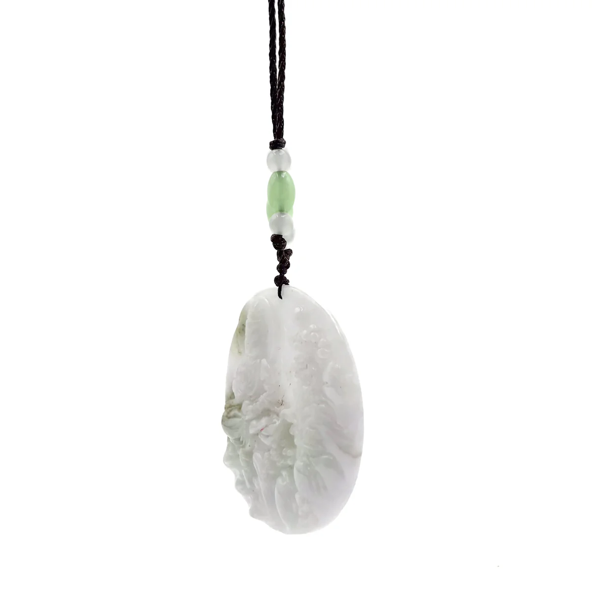 Certified Green Lavender A Jade Pendant Guanyin Kwan Yin God Landscape Painting - Image 7