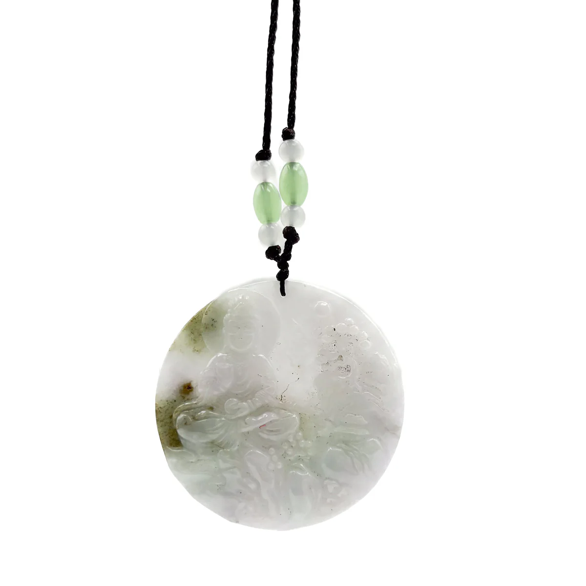 Certified Green Lavender A Jade Pendant Guanyin Kwan Yin God Landscape Painting - Image 8