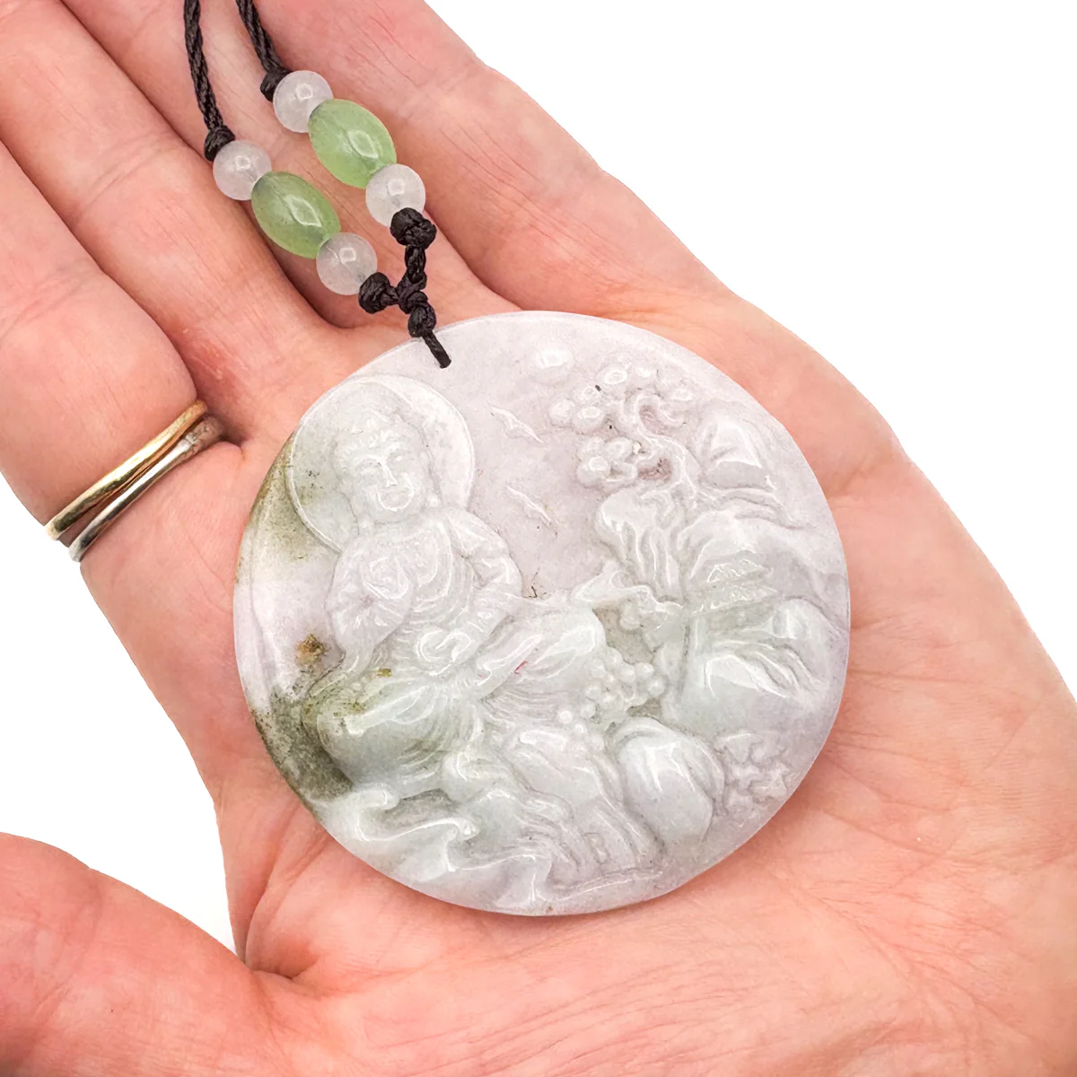 Certified Green Lavender A Jade Pendant Guanyin Kwan Yin God Landscape Painting - Image 9