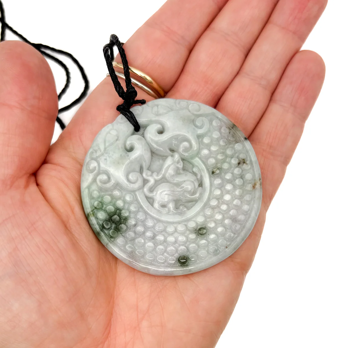 Certified Green Lavender Natural A Jade Jadeite Retro Style Dragon Pi Xi Pendant - Image 11
