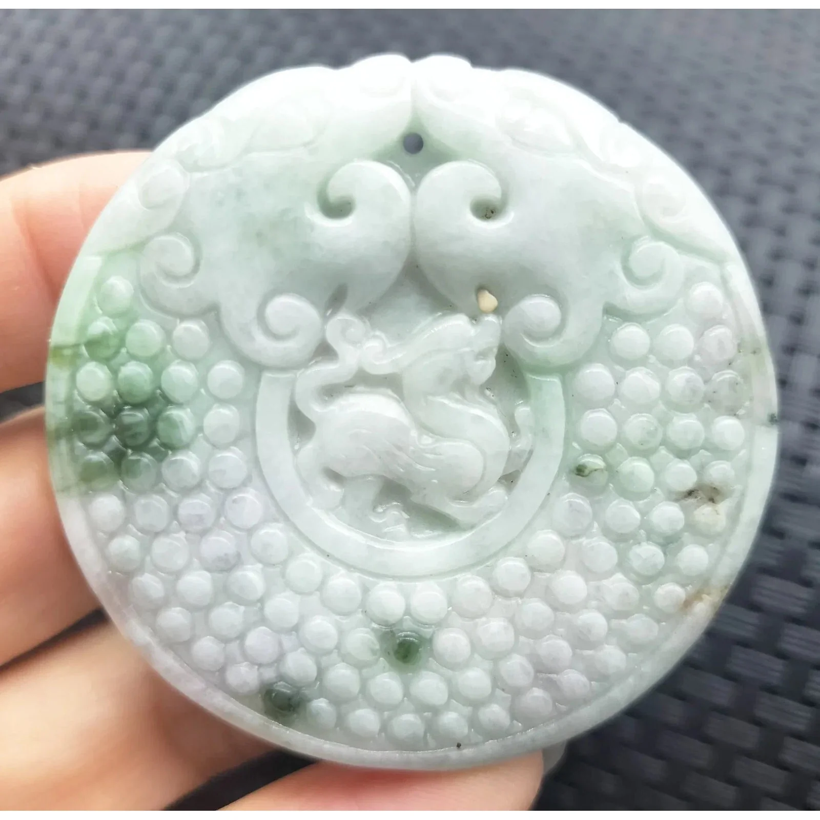 Certified Green Lavender Natural A Jade Jadeite Retro Style Dragon Pi Xi Pendant - Image 14