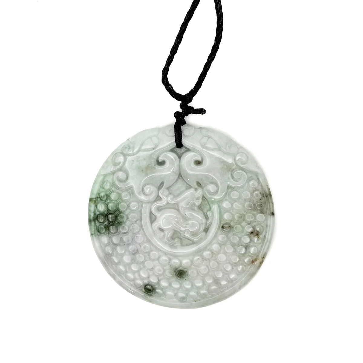 Certified Green Lavender Natural A Jade Jadeite Retro Style Dragon Pi Xi Pendant - Image 2