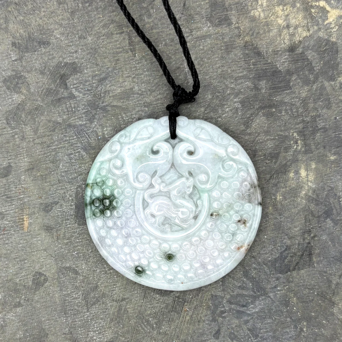 Certified Green Lavender Natural A Jade Jadeite Retro Style Dragon Pi Xi Pendant - Image 6