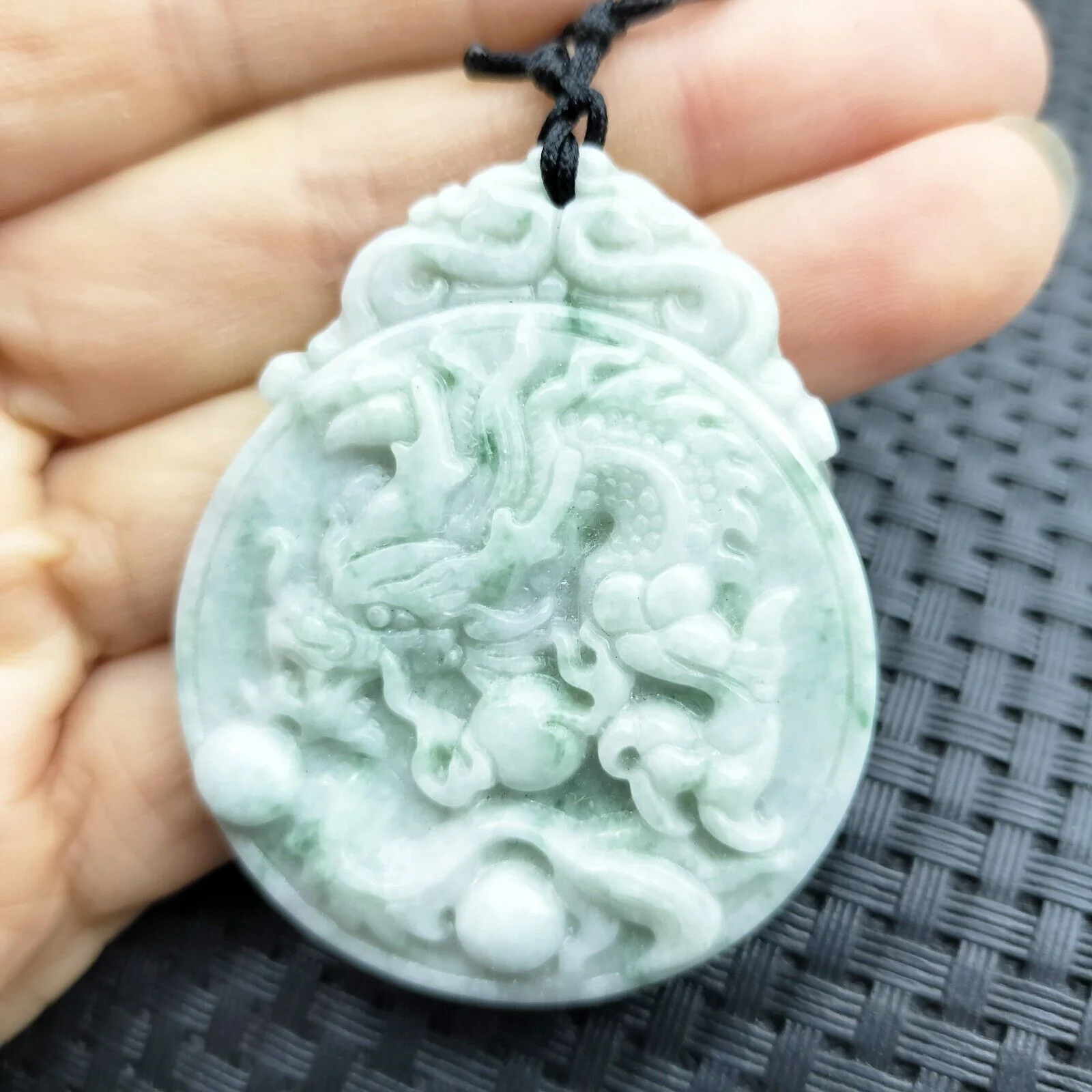 Certified Green Lavender Natural A Jadeite Carved Dragon Bead  Pendant Necklace - Image 2