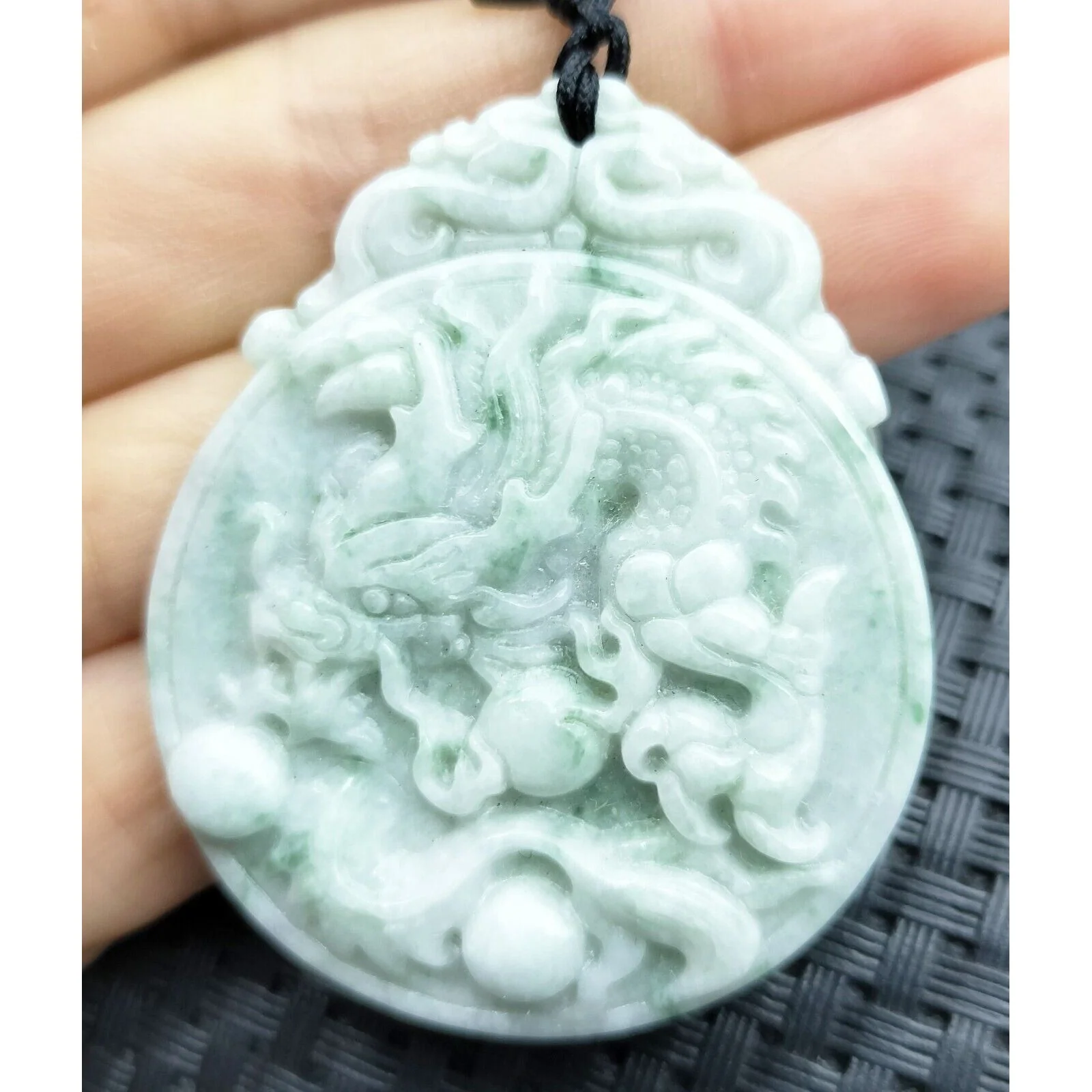 Certified Green Lavender Natural A Jadeite Carved Dragon Bead  Pendant Necklace - Image 3