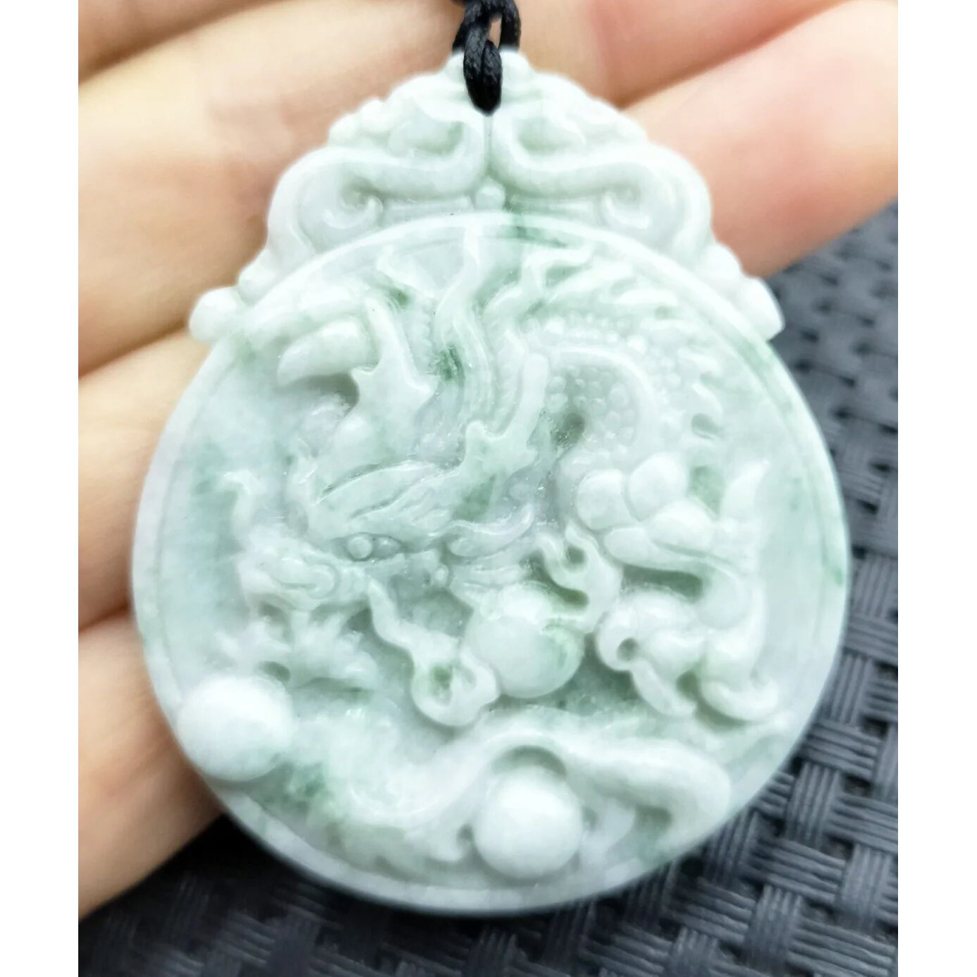 Certified Green Lavender Natural A Jadeite Carved Dragon Bead  Pendant Necklace - Image 4