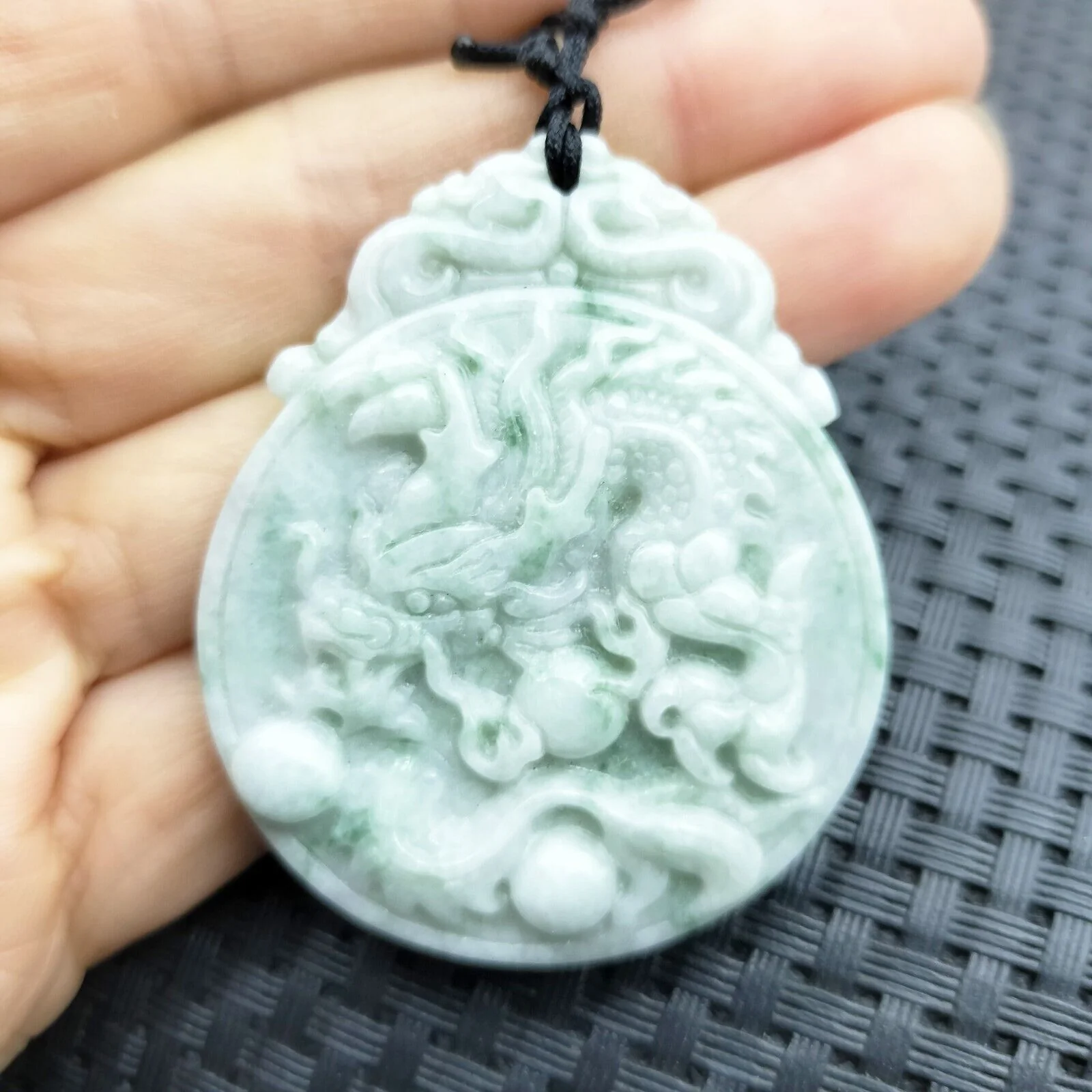 Certified Green Lavender Natural A Jadeite Carved Dragon Bead  Pendant Necklace - Image 5