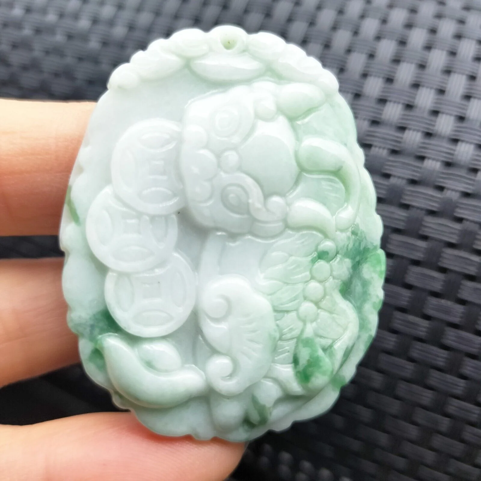 Certified Green Lavender Natural A Jadeite Carved Dragon Pi Xiu Ruyi Pendant - Image 2
