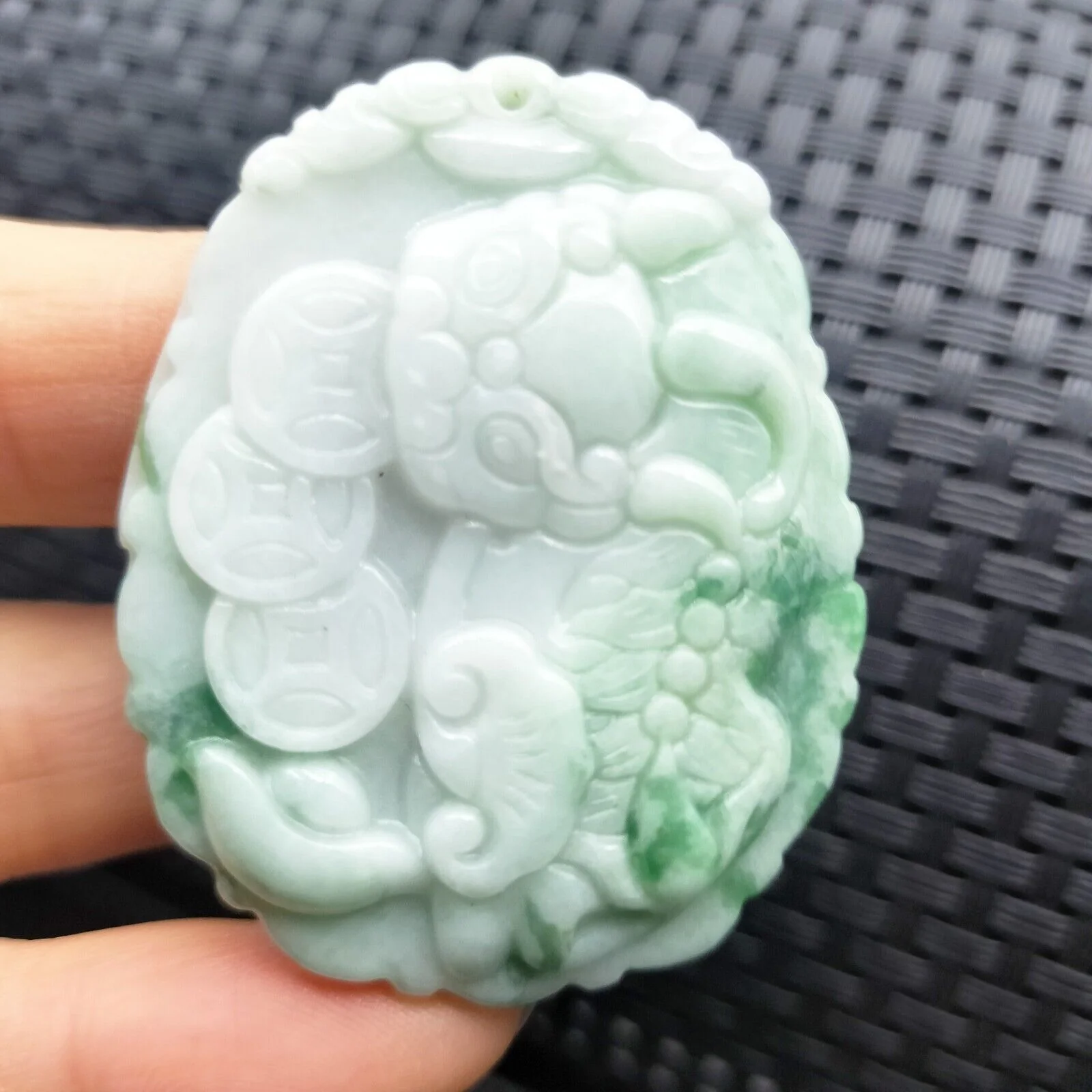 Certified Green Lavender Natural A Jadeite Carved Dragon Pi Xiu Ruyi Pendant - Image 3