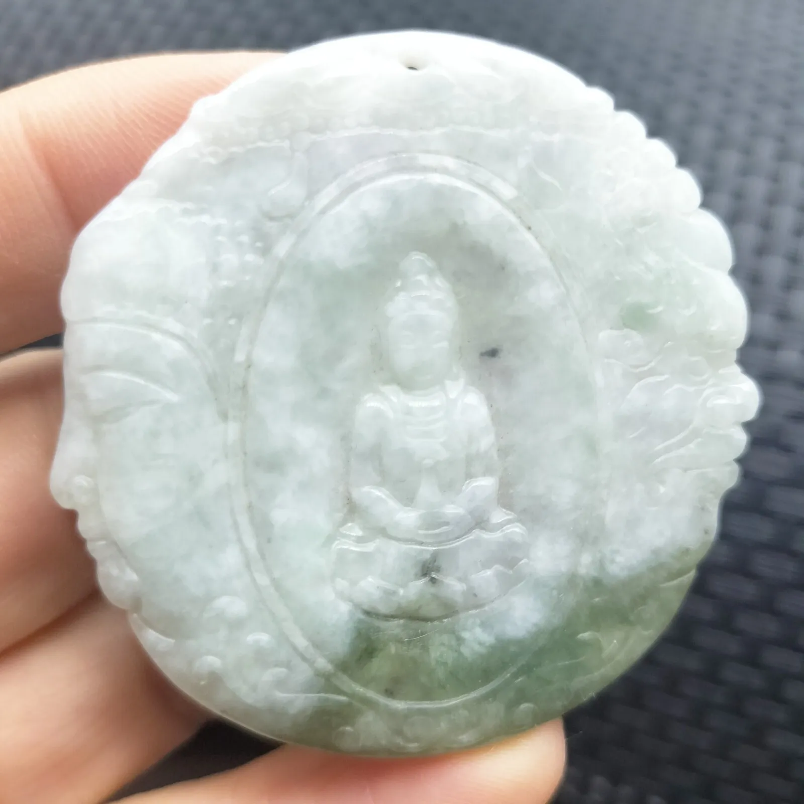 Certified Green Lavender Natural A Jadeite Carved Half Buddha Half Devil Pendant - Image 2