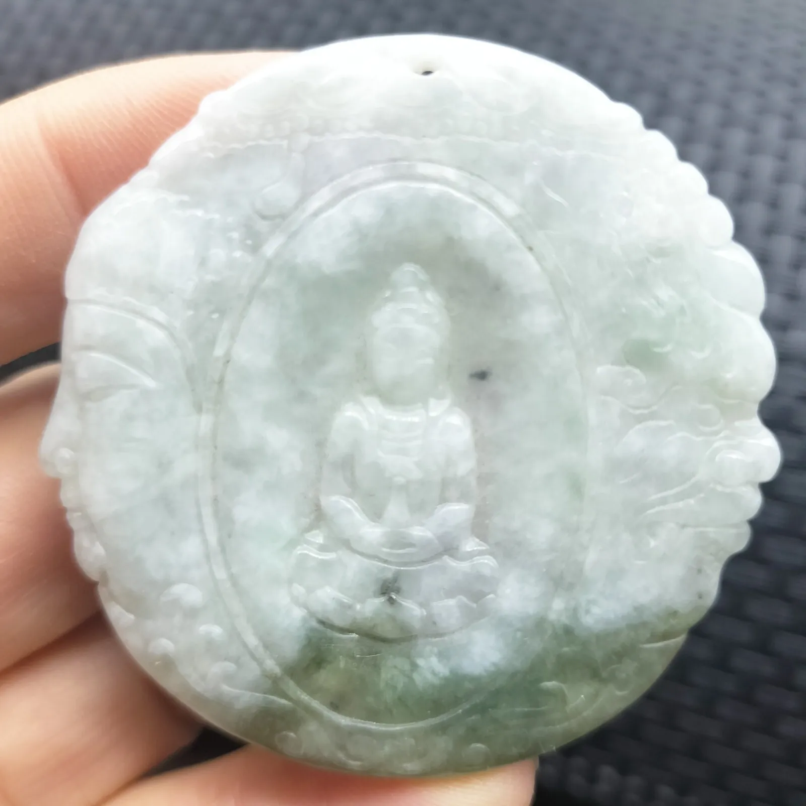 Certified Green Lavender Natural A Jadeite Carved Half Buddha Half Devil Pendant - Image 3