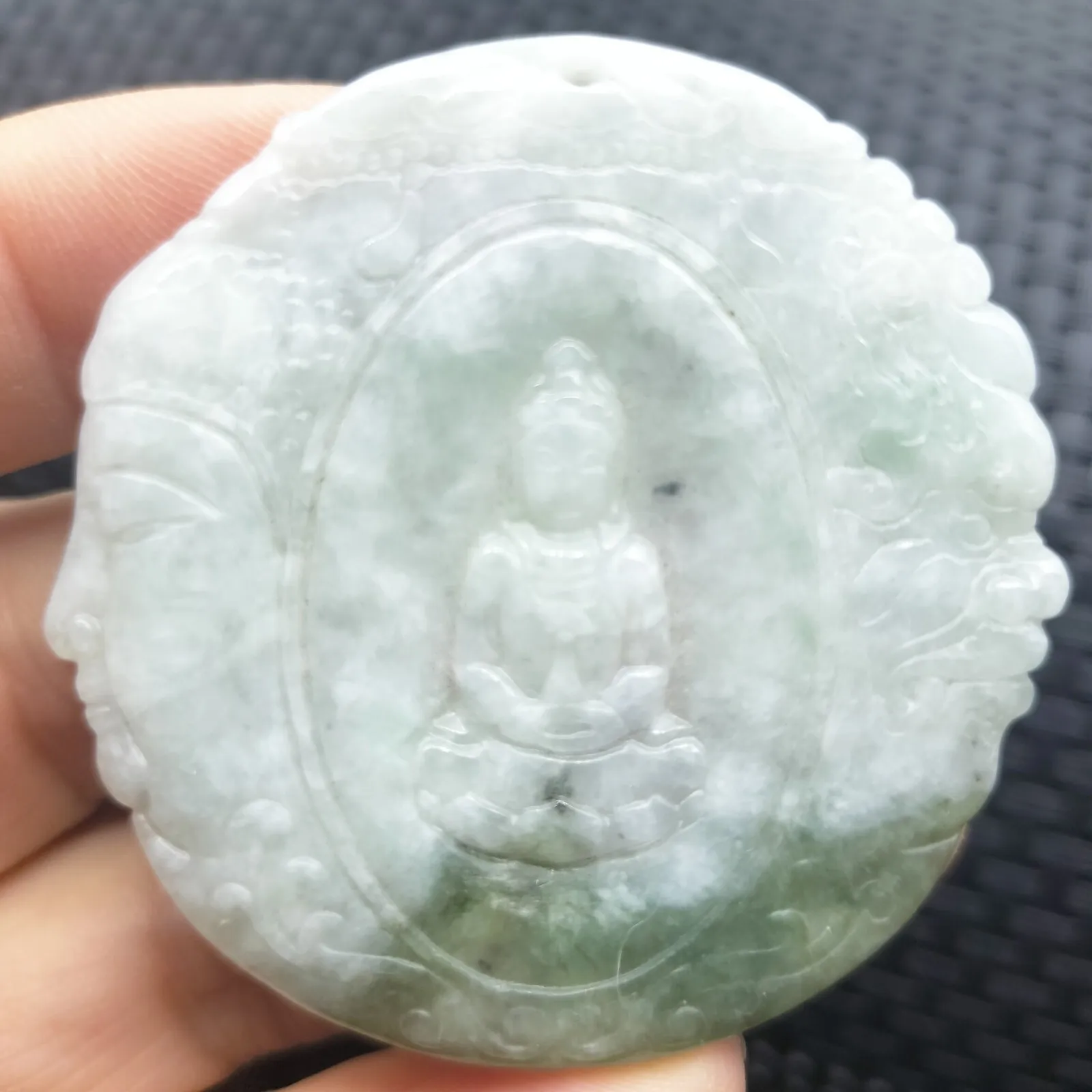 Certified Green Lavender Natural A Jadeite Carved Half Buddha Half Devil Pendant - Image 4