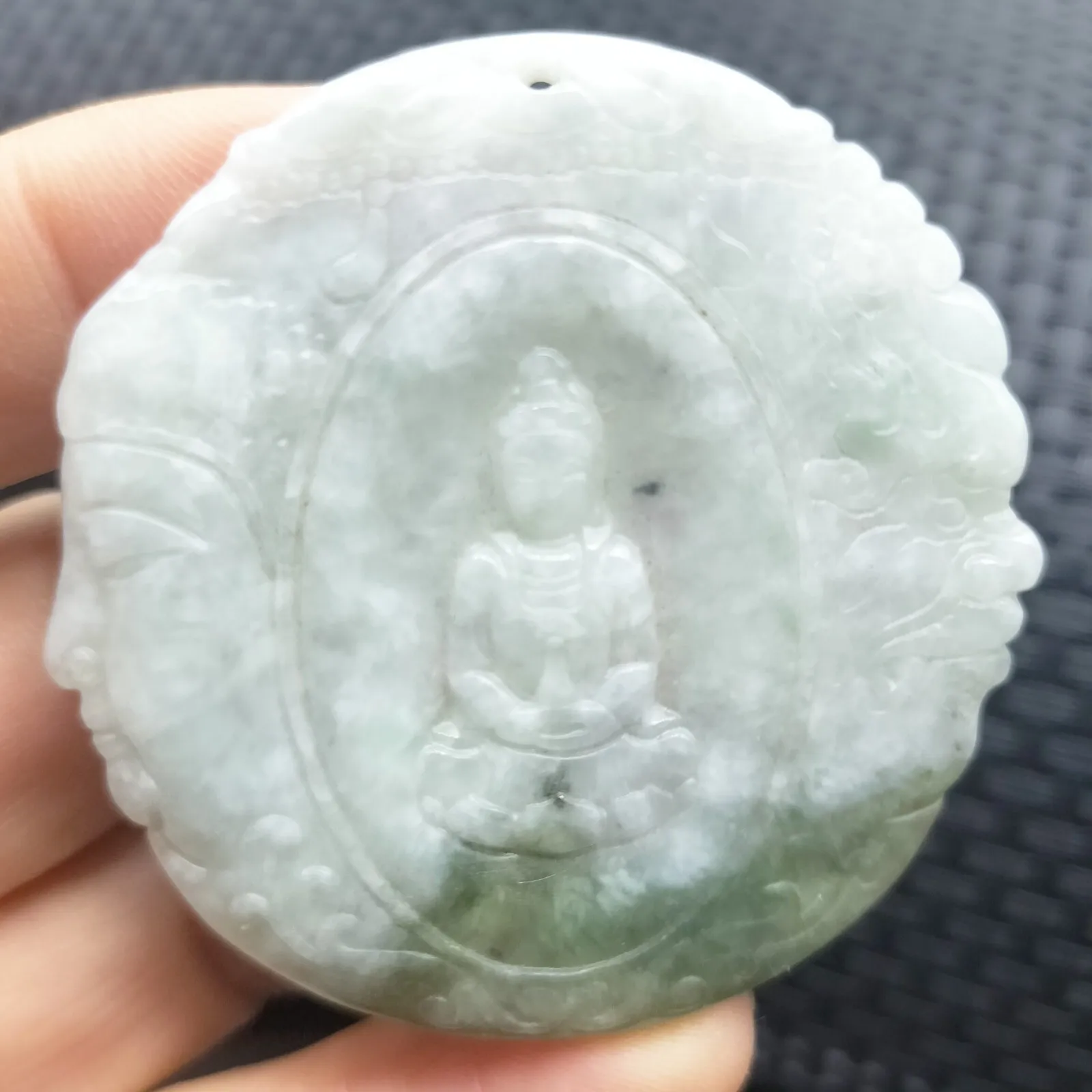 Certified Green Lavender Natural A Jadeite Carved Half Buddha Half Devil Pendant - Image 5