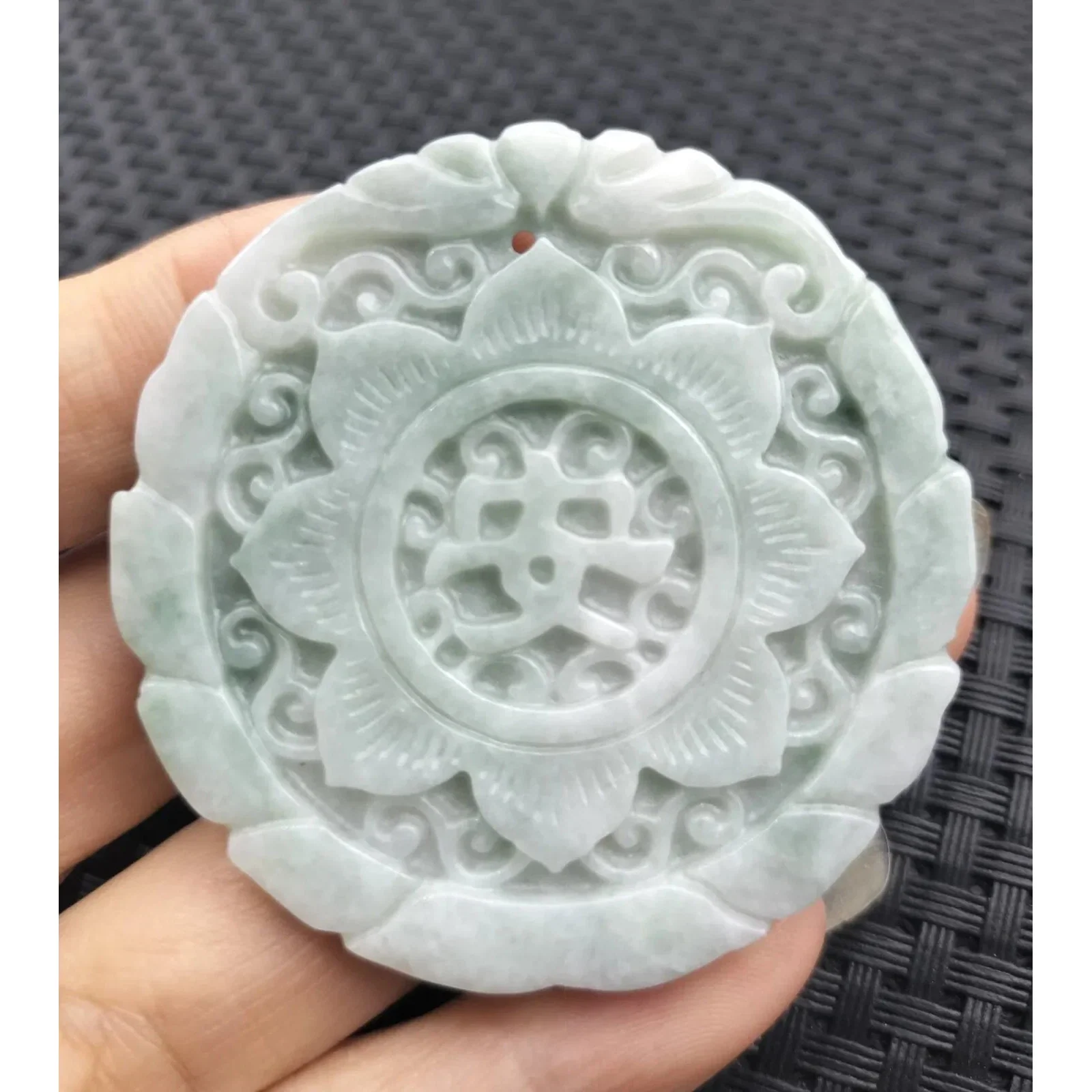 Certified Green Lavender Natural A Jadeite Double Face Flower Safety Pendant - Image 2