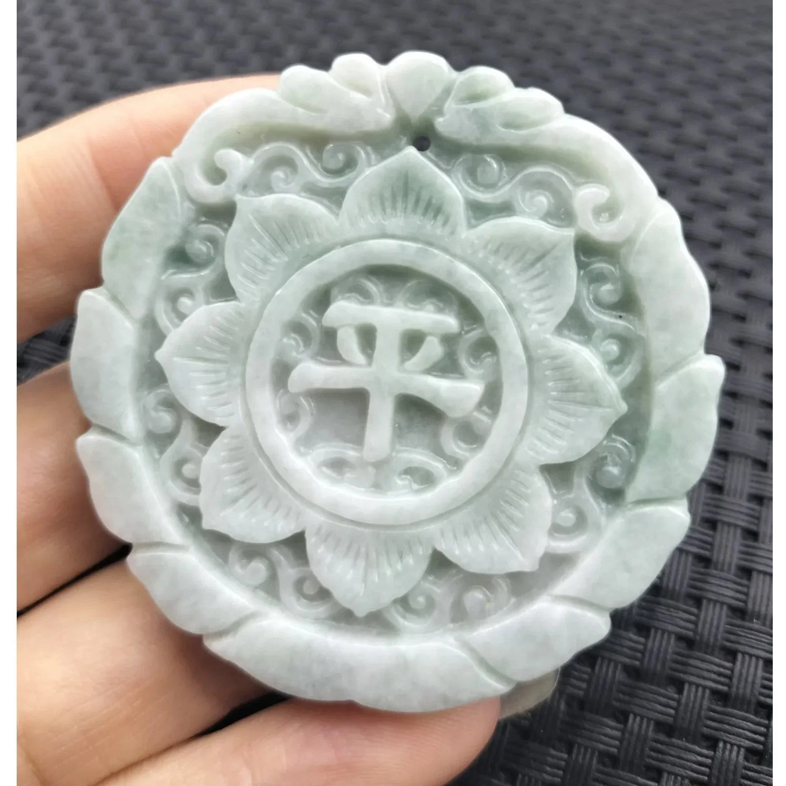 Certified Green Lavender Natural A Jadeite Double Face Flower Safety Pendant - Image 4