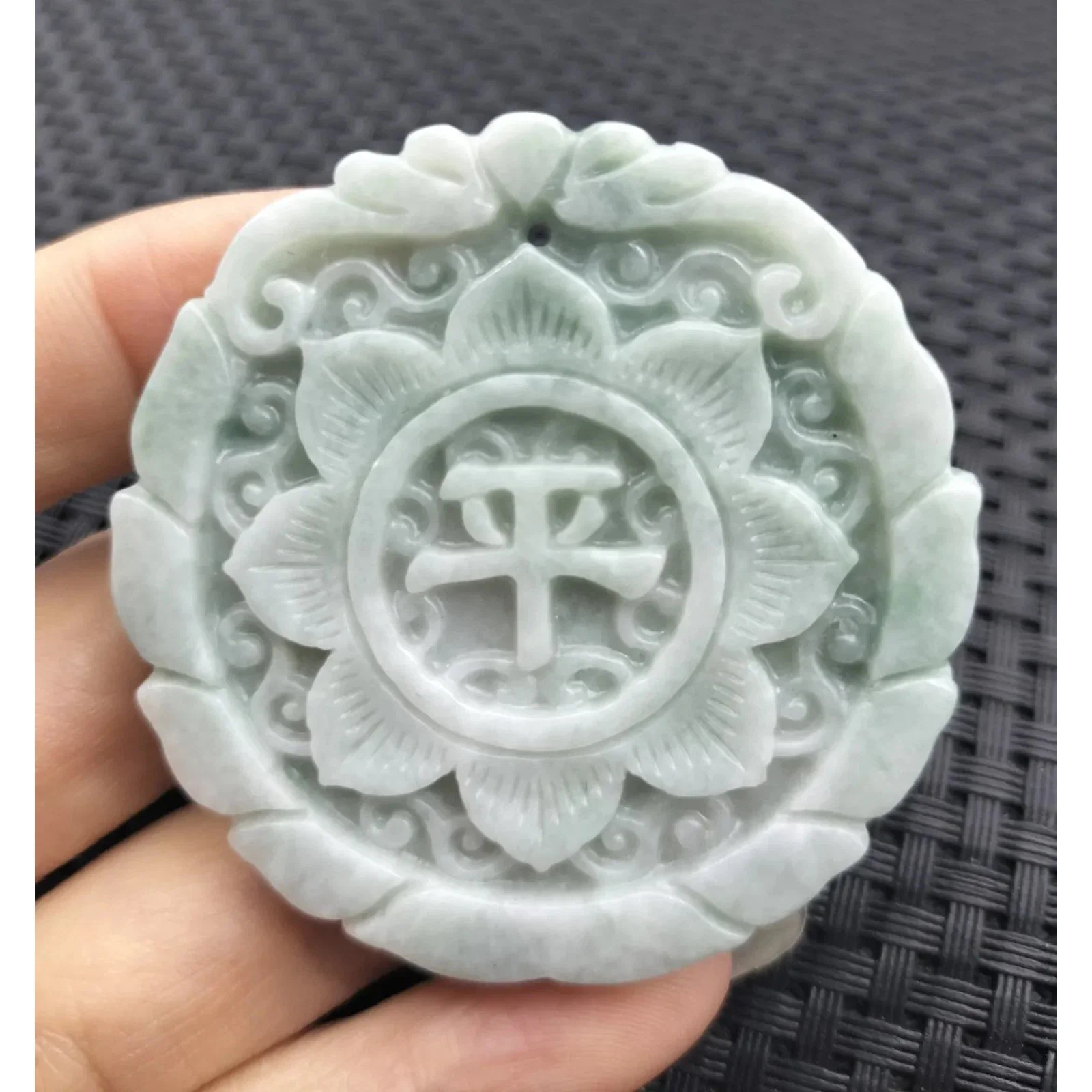 Certified Green Lavender Natural A Jadeite Double Face Flower Safety Pendant - Image 5