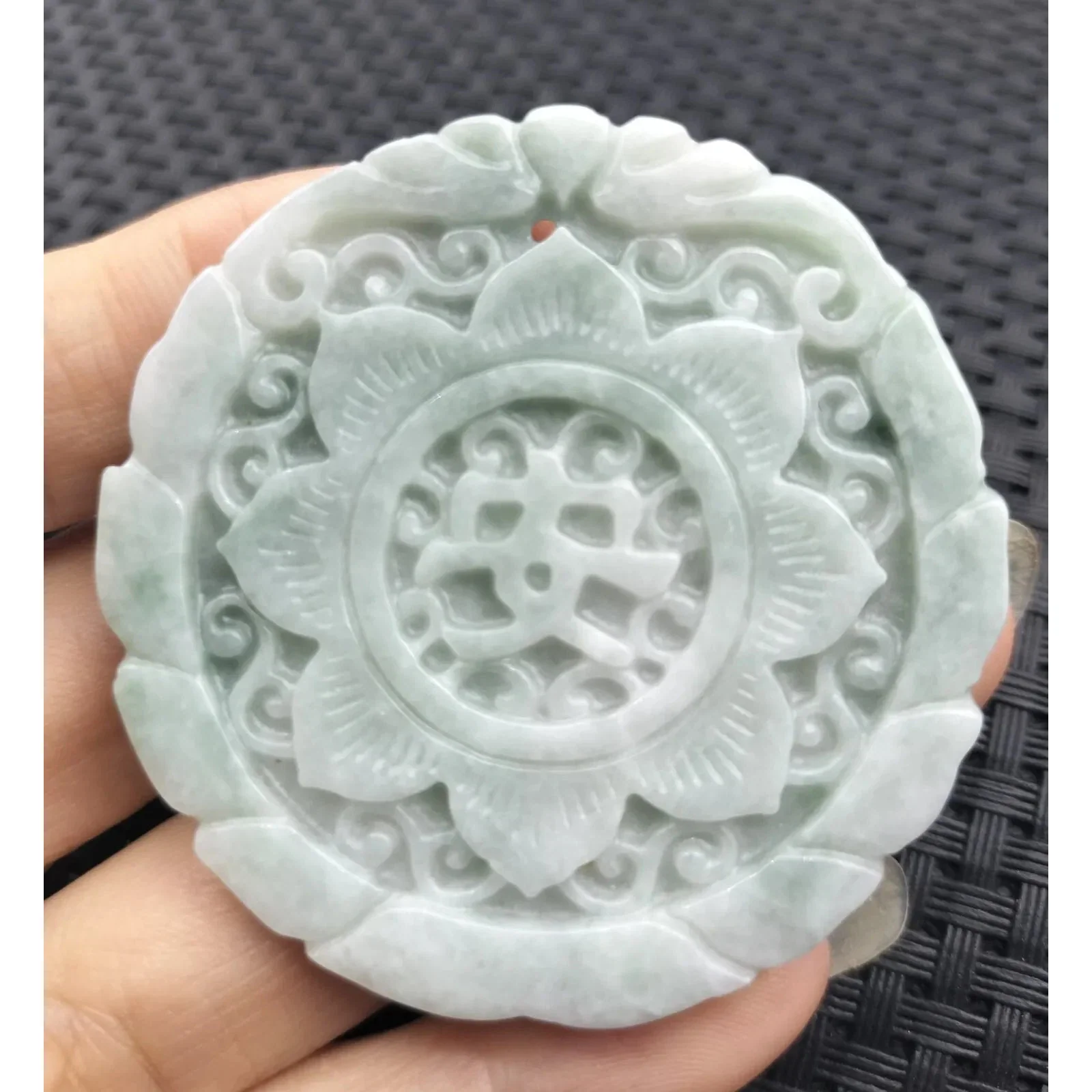Certified Green Lavender Natural A Jadeite Double Face Flower Safety Pendant - Image 7