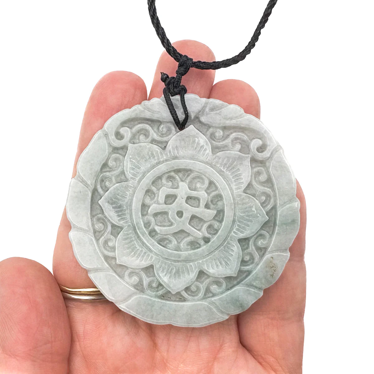 Certified Green Lavender Natural A Jadeite Double Face Flower Yu Symbol Safety Pendant - Image 15
