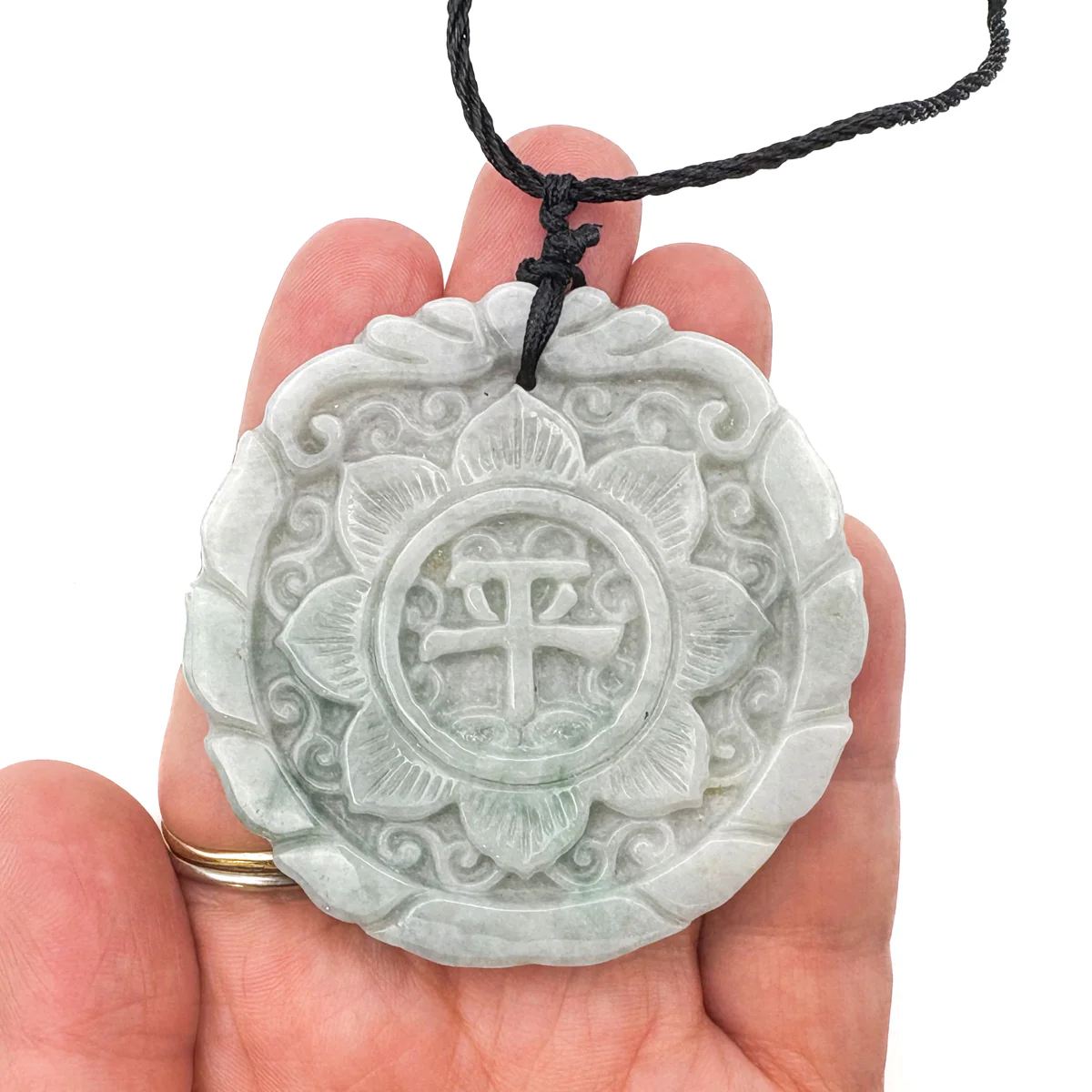 Certified Green Lavender Natural A Jadeite Double Face Flower Yu Symbol Safety Pendant - Image 16
