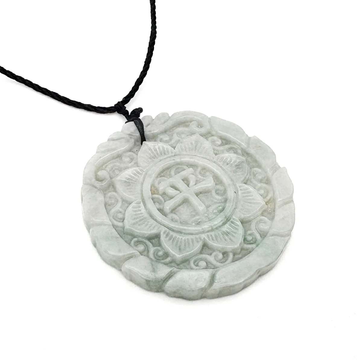 Certified Green Lavender Natural A Jadeite Double Face Flower Yu Symbol Safety Pendant - Image 3