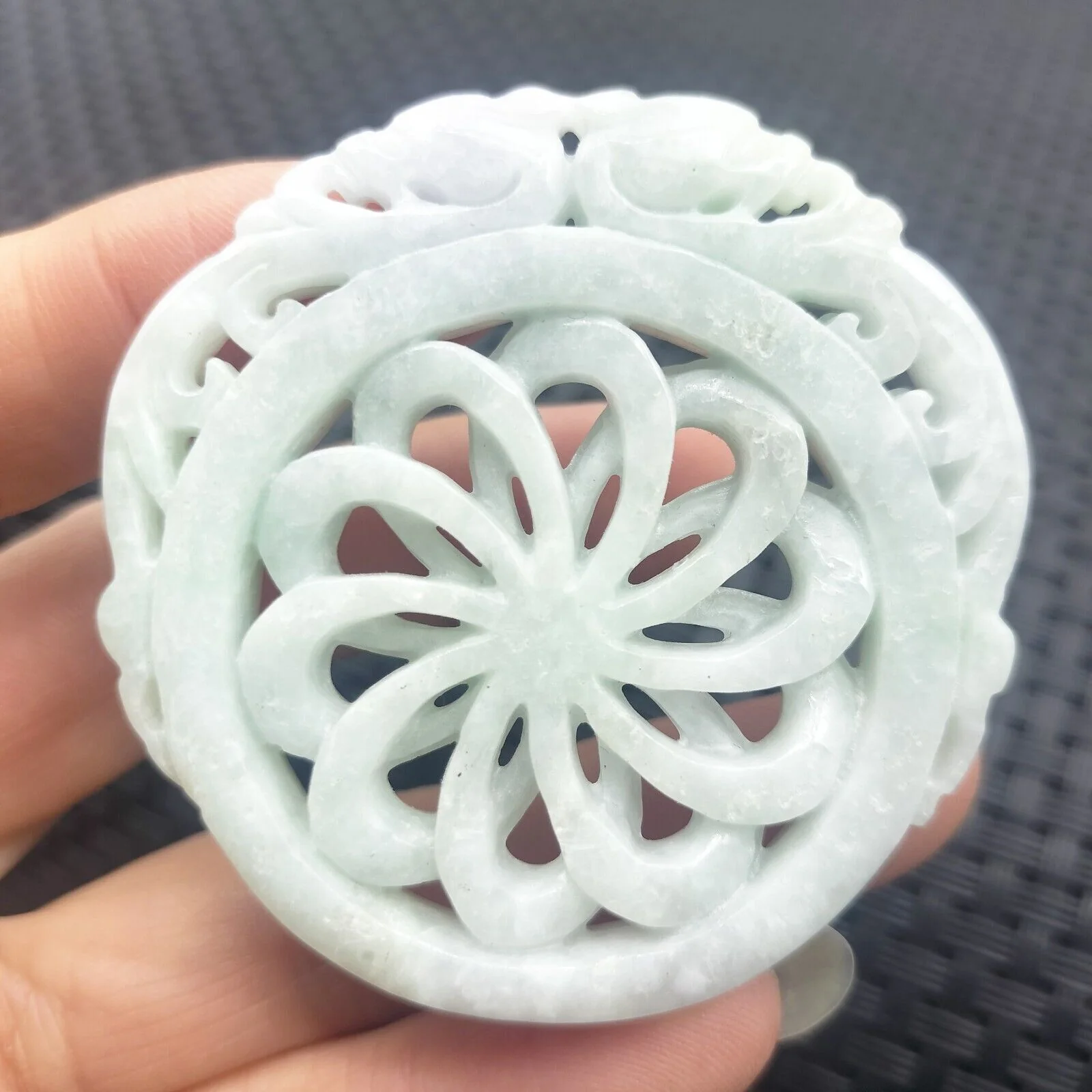 Certified Green Lavender Natural A Jadeite Dragon Pi Xiu Circle Knotted Pendant - Image 4