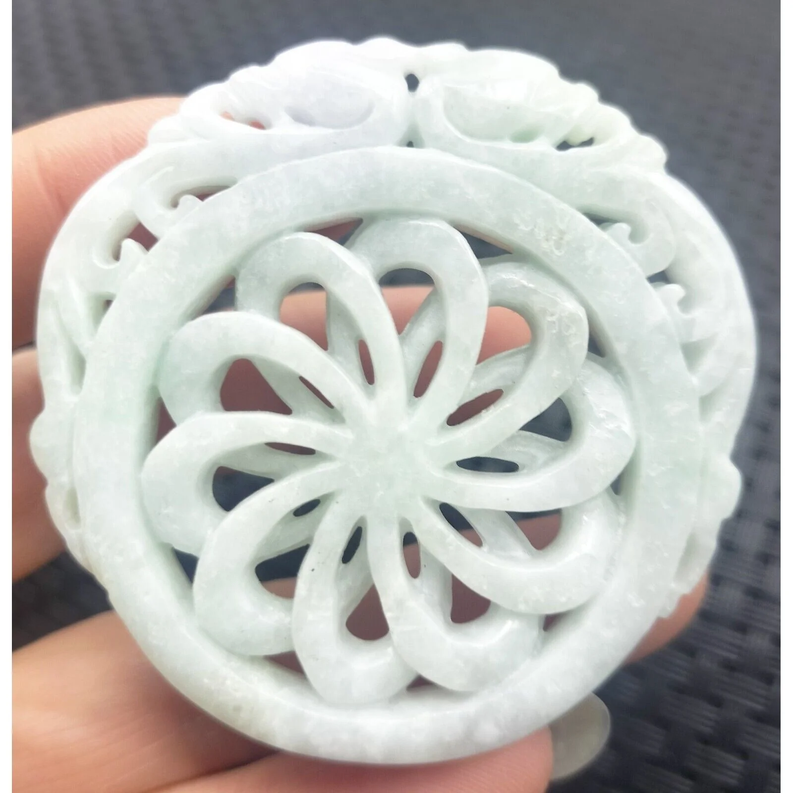 Certified Green Lavender Natural A Jadeite Dragon Pi Xiu Circle Knotted Pendant - Image 5
