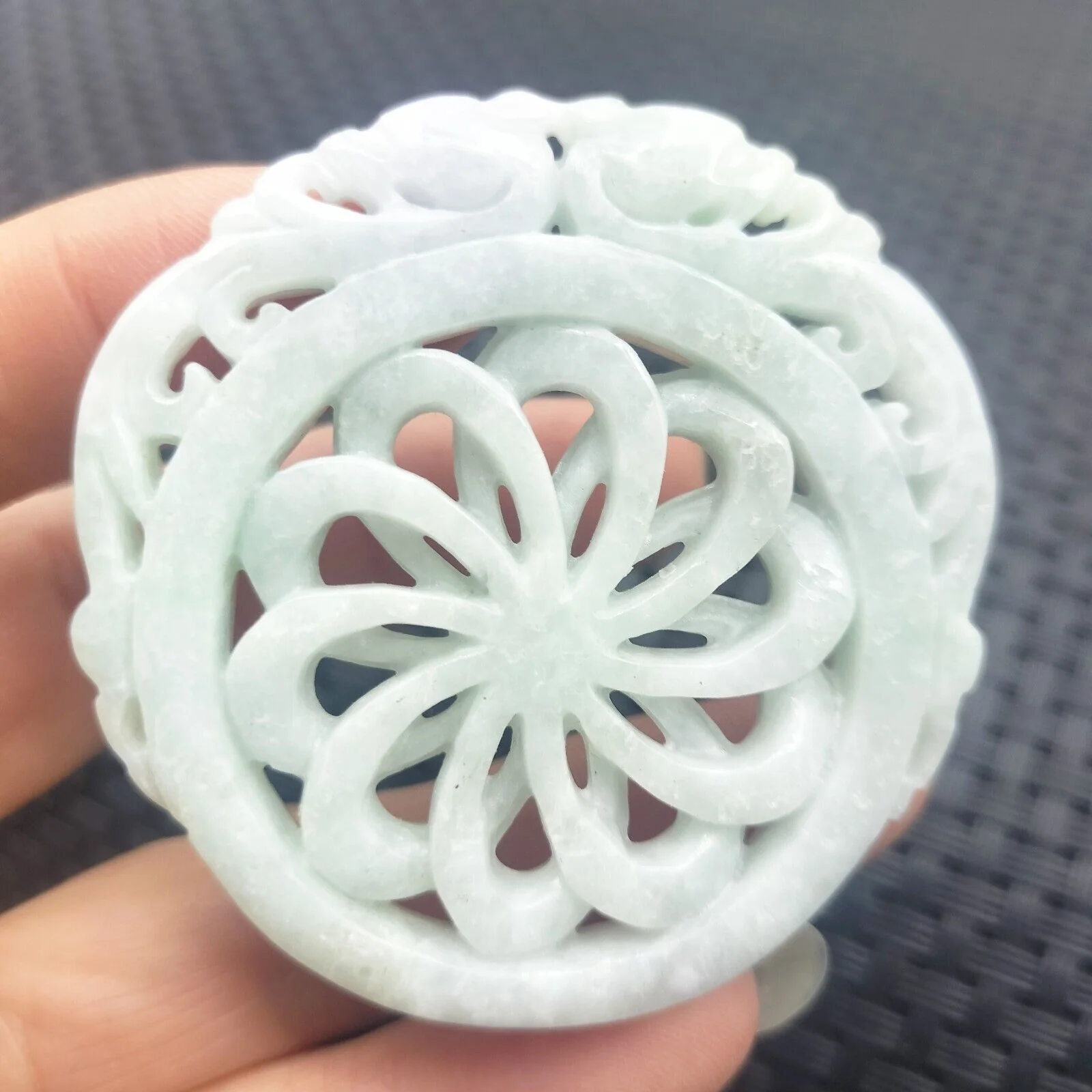 Certified Green Lavender Natural A Jadeite Dragon Pi Xiu Circle Knotted Pendant - Image 6