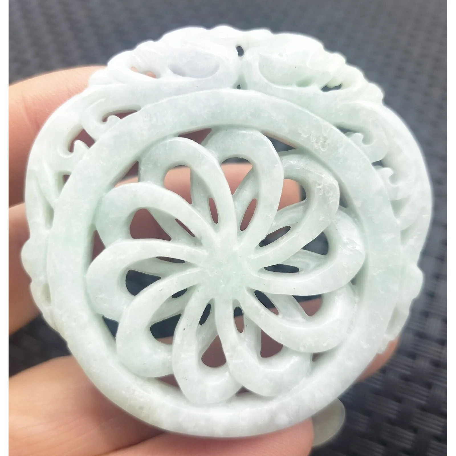 Certified Green Lavender Natural A Jadeite Dragon Pi Xiu Circle Knotted Pendant - Image 7