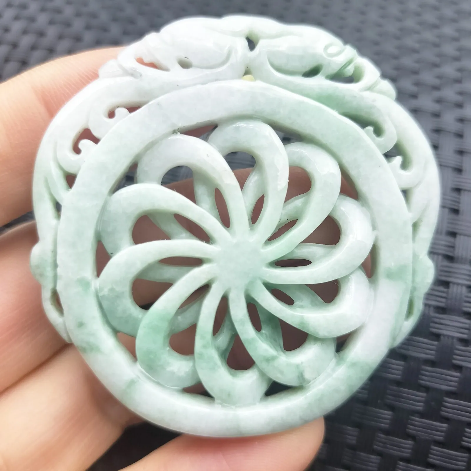 Certified Green Lavender Natural A Jadeite Dragon Pi Xiu Circle Knotted Pendant Necklace - Image 2