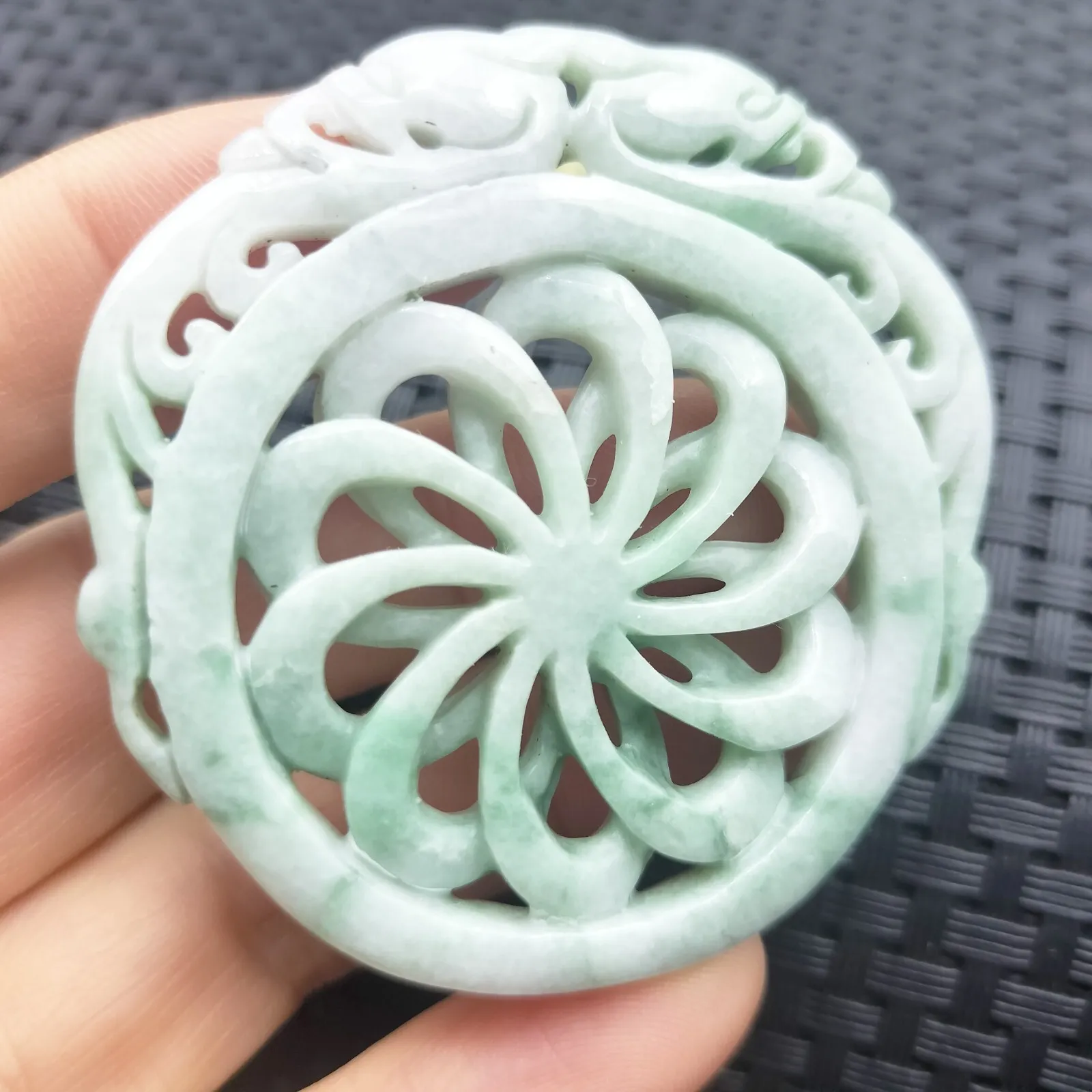 Certified Green Lavender Natural A Jadeite Dragon Pi Xiu Circle Knotted Pendant Necklace - Image 3