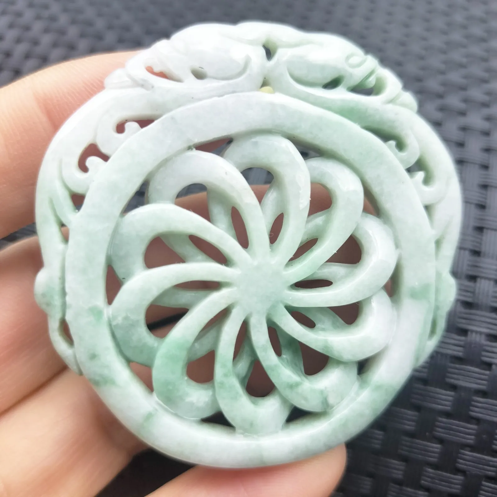 Certified Green Lavender Natural A Jadeite Dragon Pi Xiu Circle Knotted Pendant Necklace - Image 4