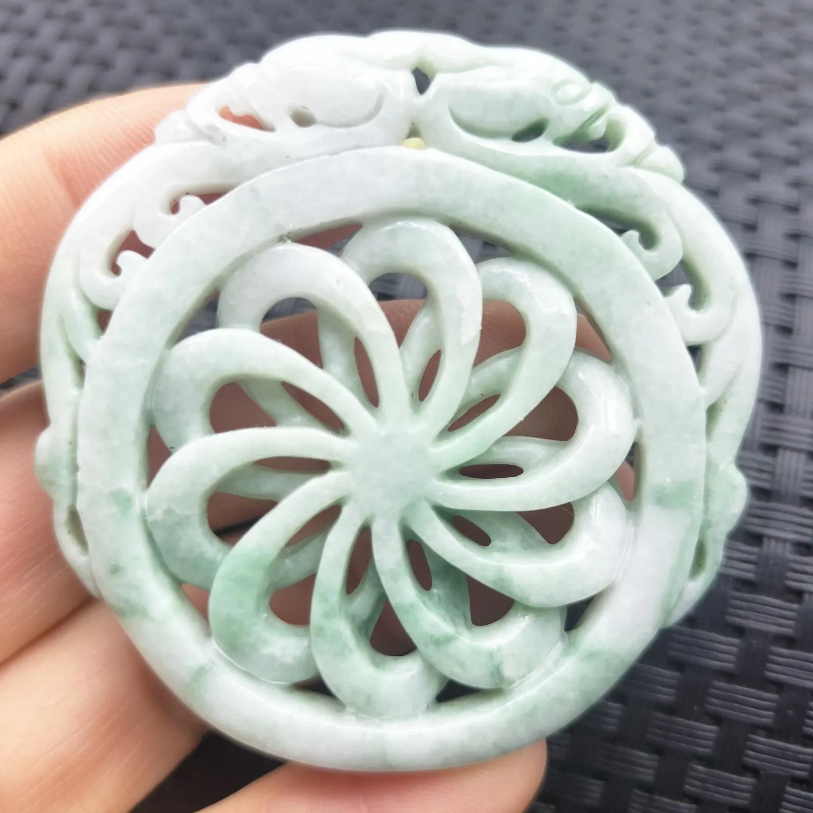 Certified Green Lavender Natural A Jadeite Dragon Pi Xiu Circle Knotted Pendant Necklace - Image 5