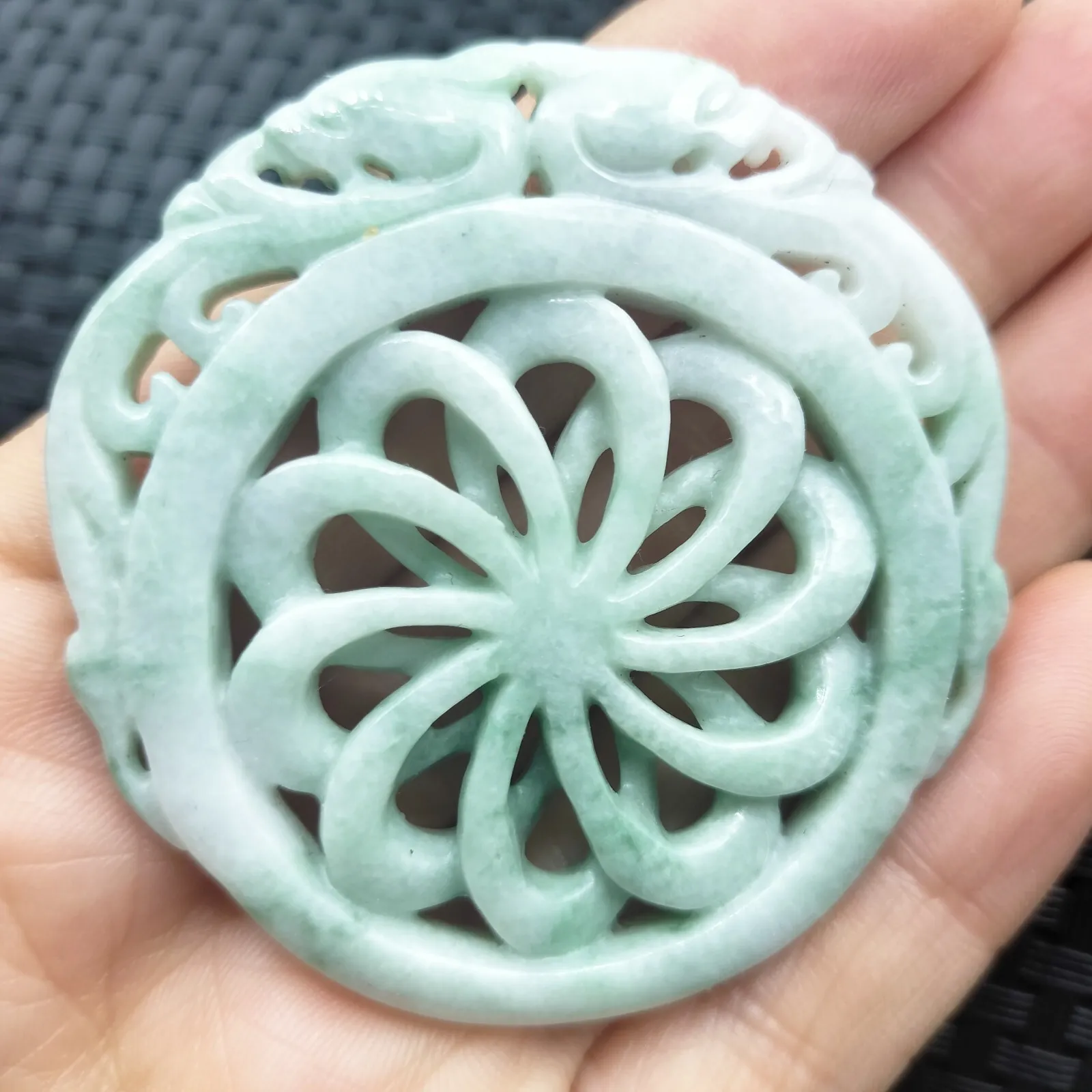 Certified Green Lavender Natural A Jadeite Dragon Pi Xiu Circle Knotted Pendant Necklace - Image 6