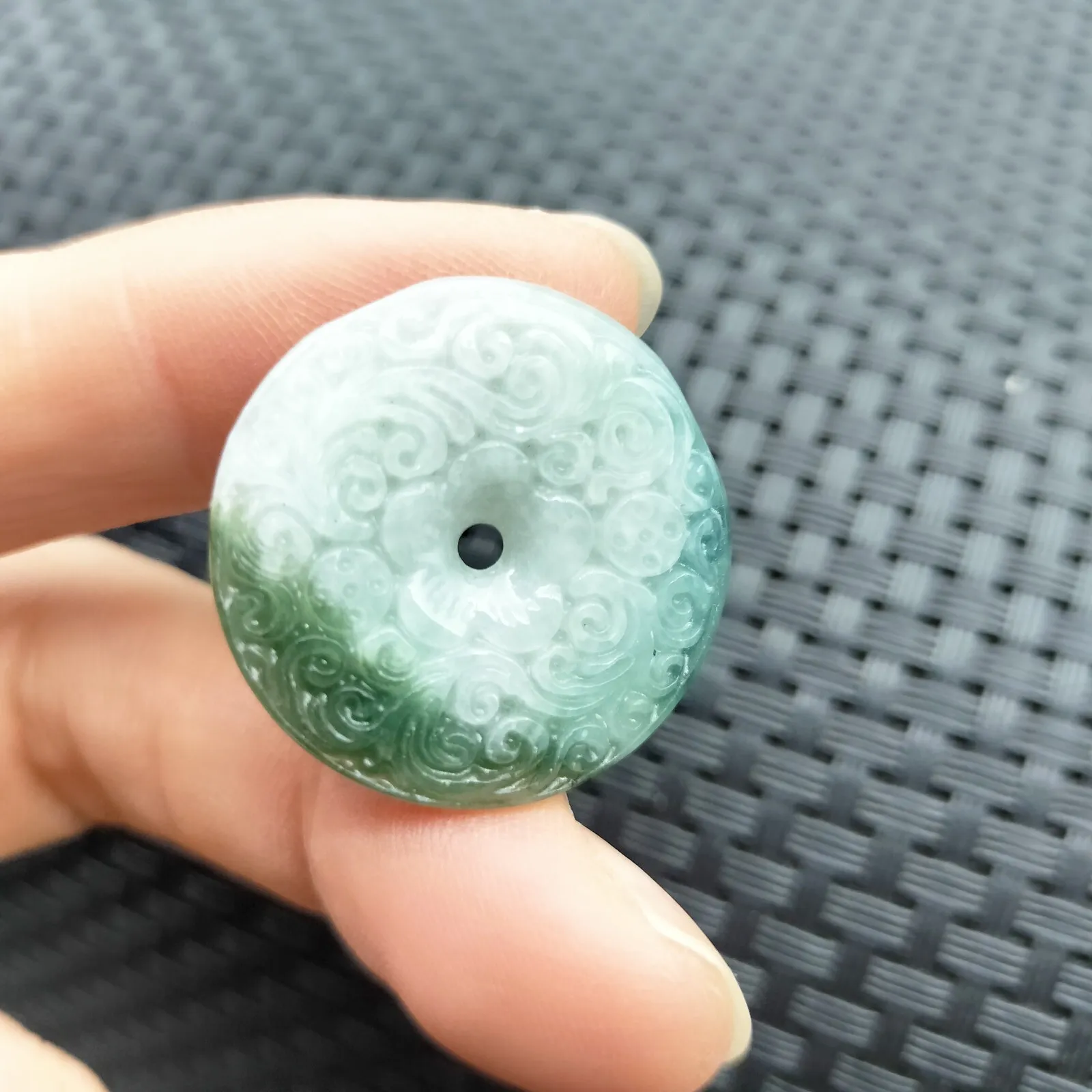 Certified Green Lavender Natural A Jadeite Moire Safety Circle Donut Pendant Necklace - Image 2