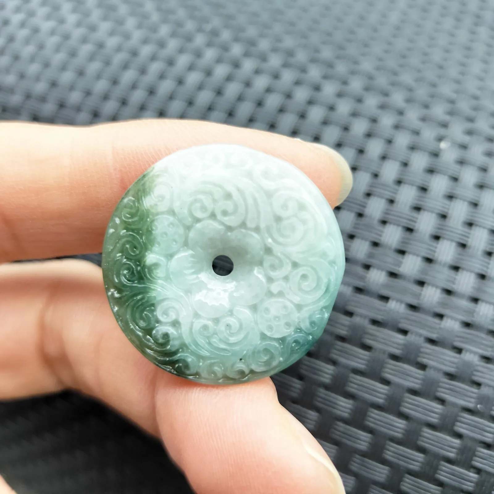 Certified Green Lavender Natural A Jadeite Moire Safety Circle Donut Pendant Necklace - Image 3