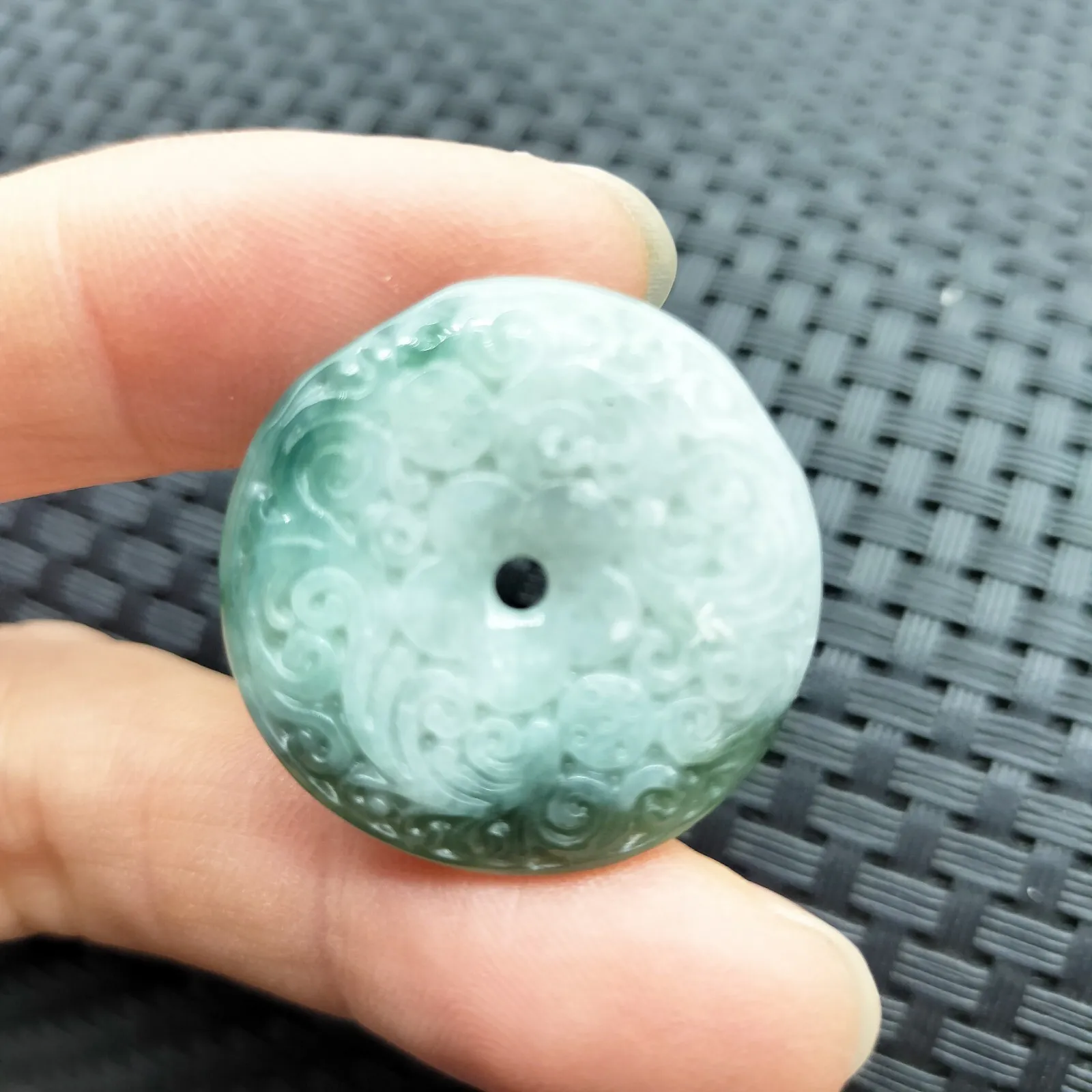 Certified Green Lavender Natural A Jadeite Moire Safety Circle Donut Pendant Necklace - Image 4