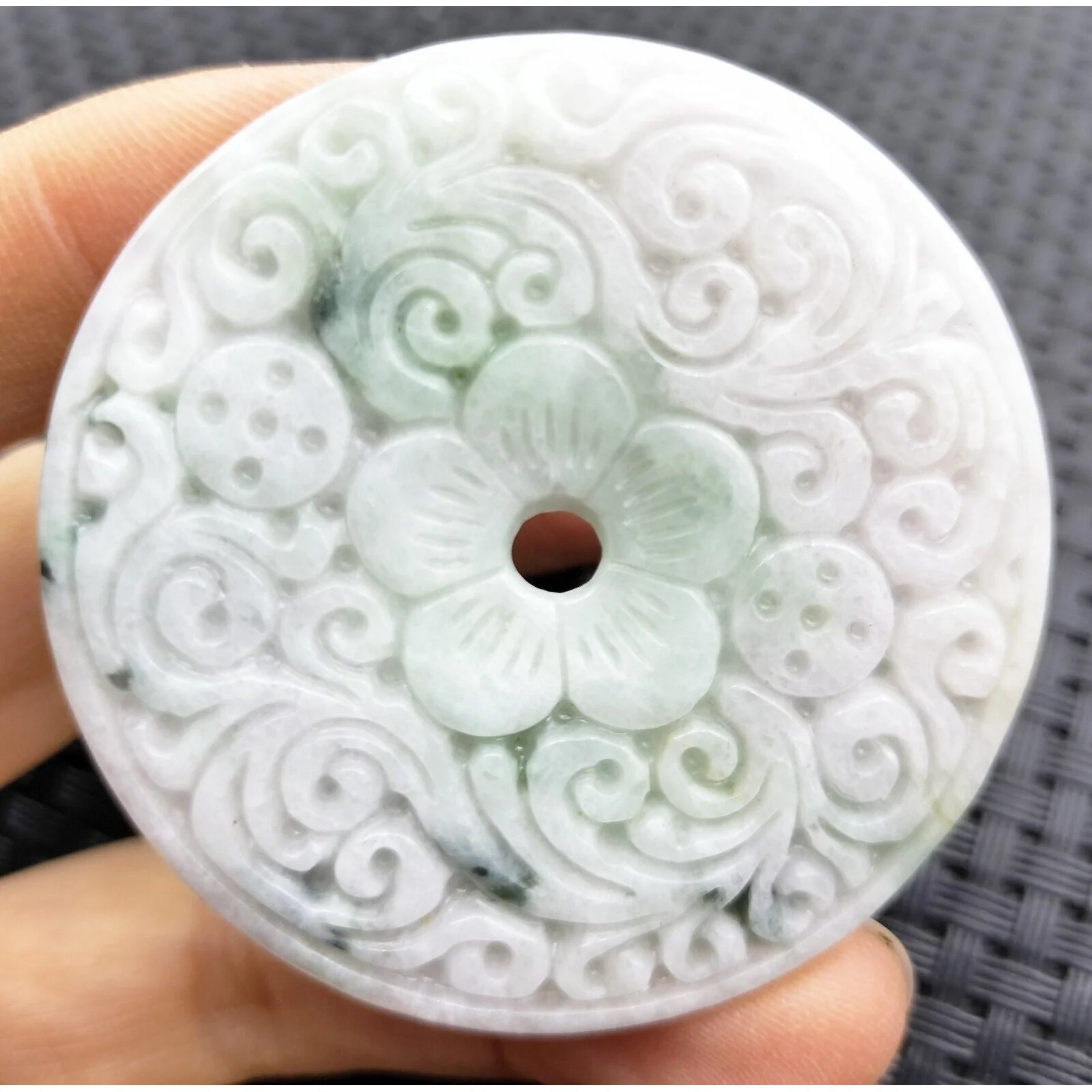Certified Green Lavender Natural A Jadeite Moire Safety Circle Donut Pendant - Image 11