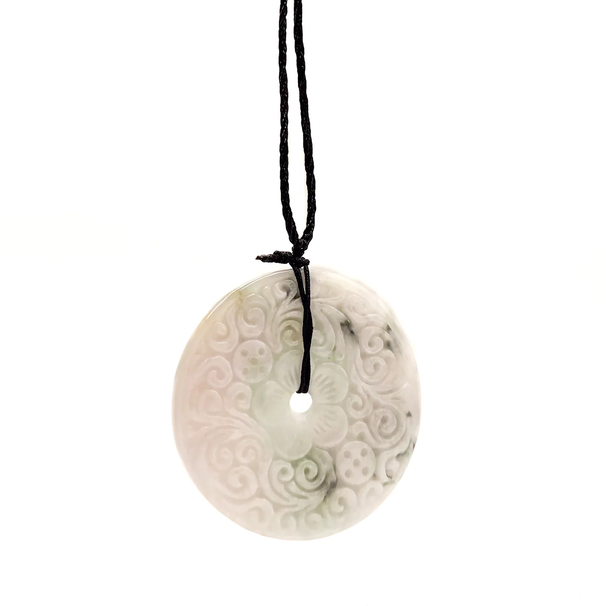Certified Green Lavender Natural A Jadeite Moire Safety Circle Donut Pendant - Image 2