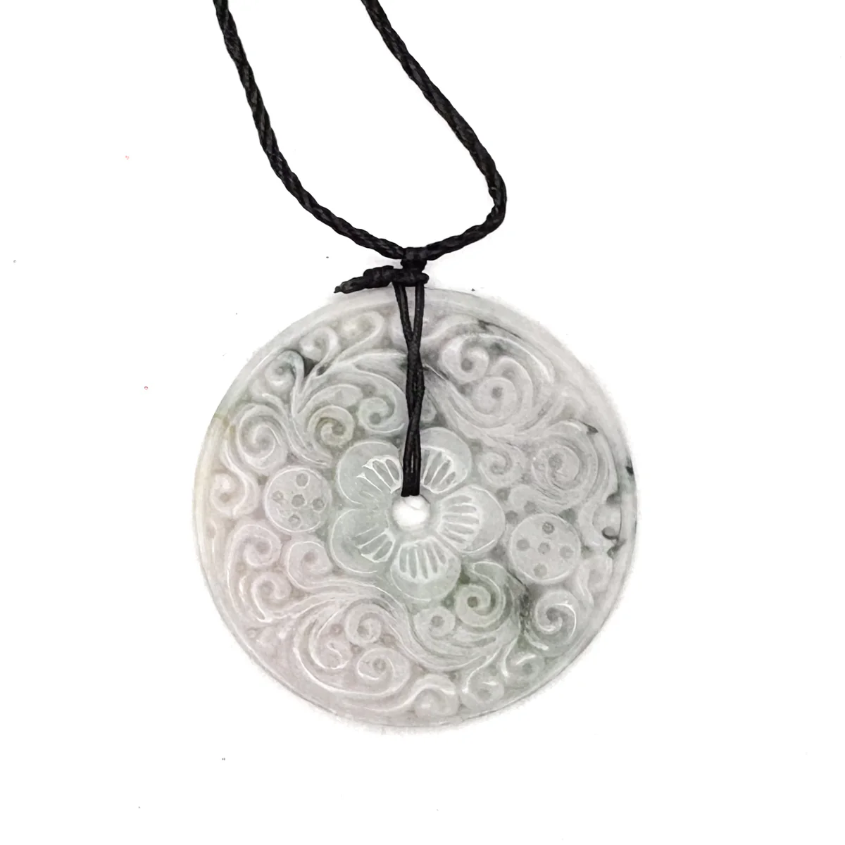 Certified Green Lavender Natural A Jadeite Moire Safety Circle Donut Pendant - Image 3