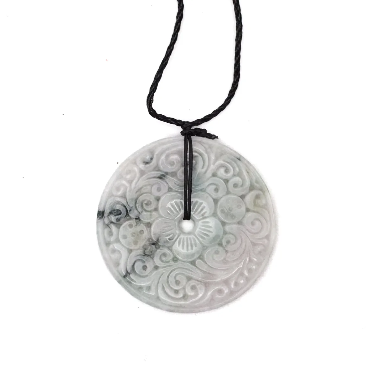Certified Green Lavender Natural A Jadeite Moire Safety Circle Donut Pendant - Image 4