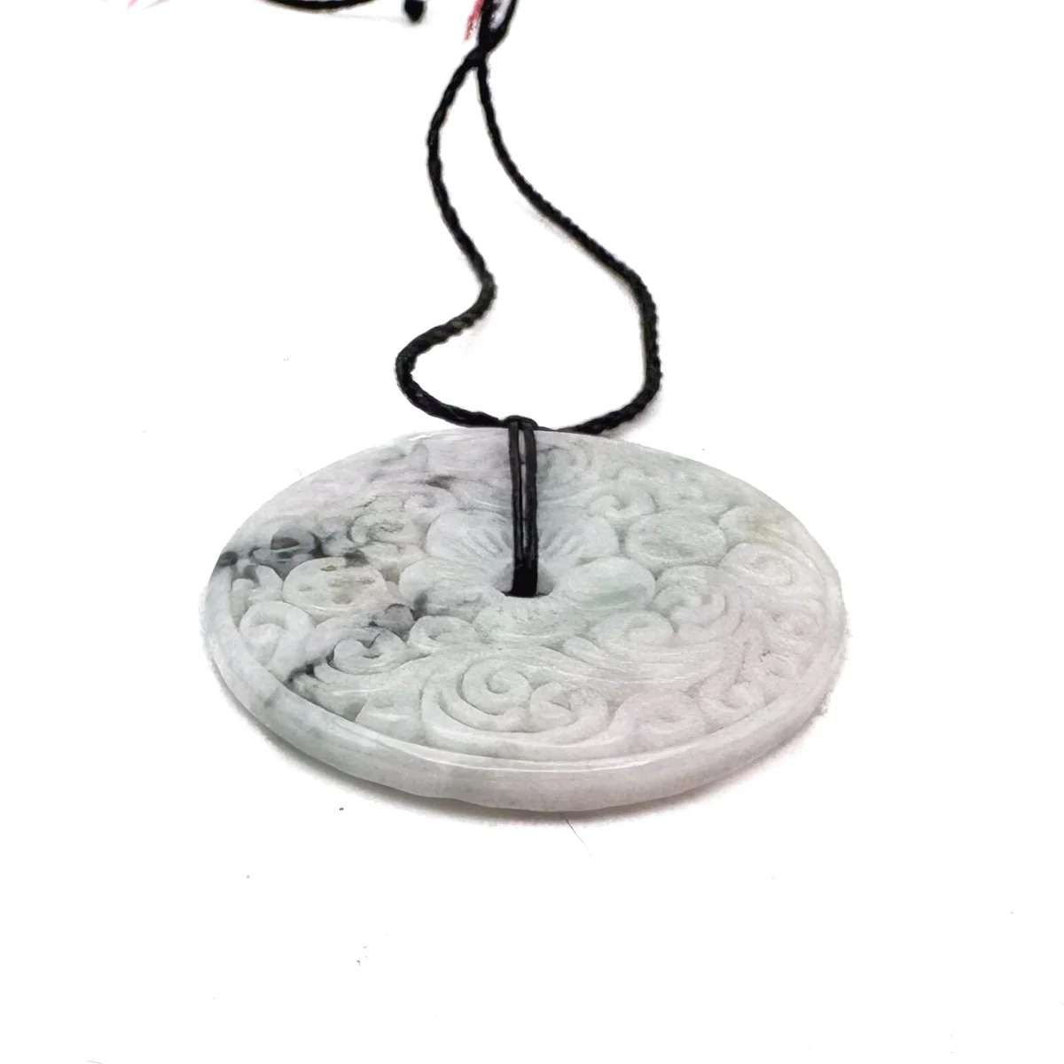 Certified Green Lavender Natural A Jadeite Moire Safety Circle Donut Pendant - Image 5