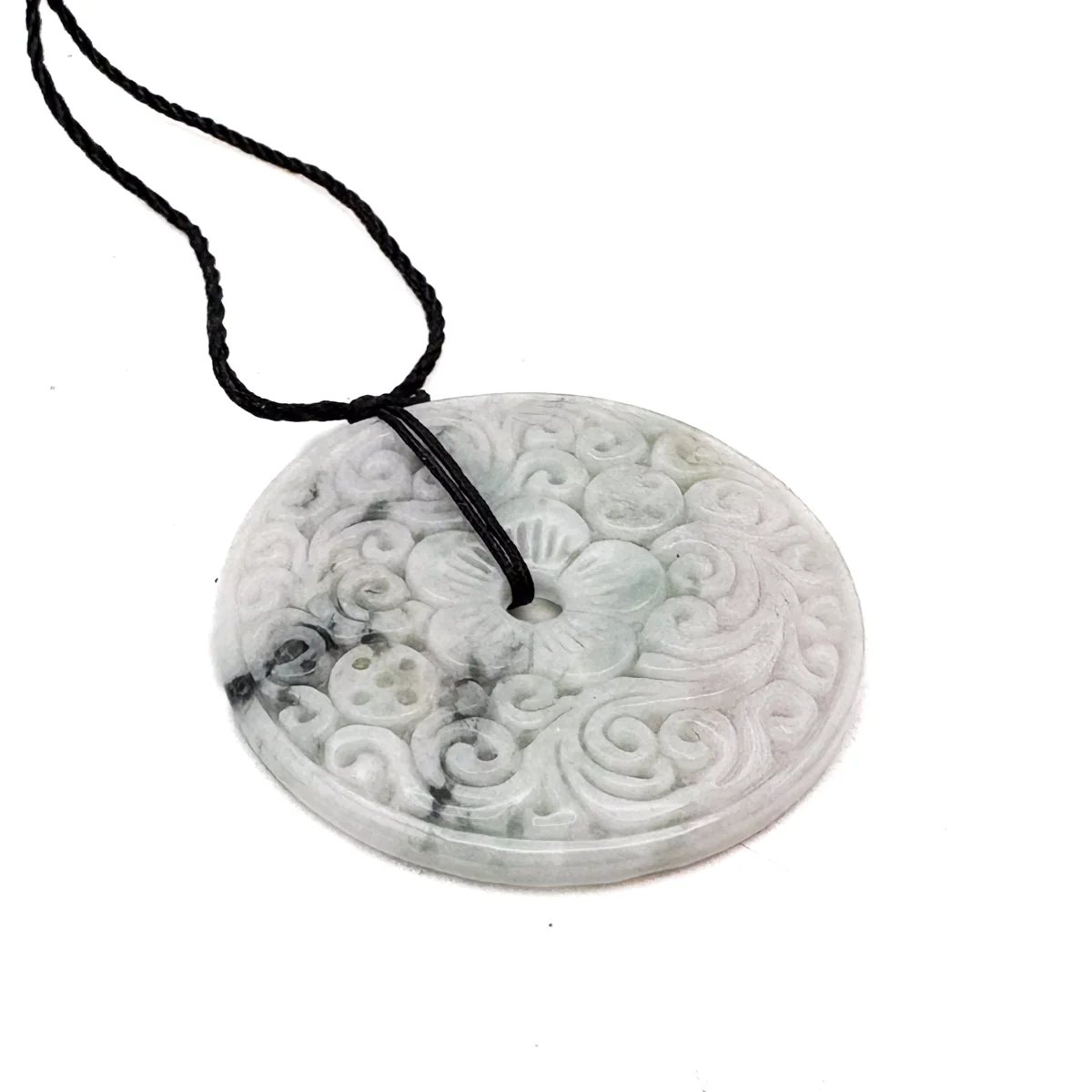 Certified Green Lavender Natural A Jadeite Moire Safety Circle Donut Pendant - Image 7