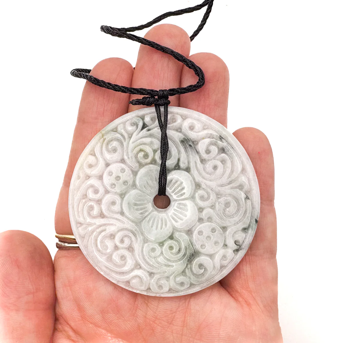 Certified Green Lavender Natural A Jadeite Moire Safety Circle Donut Pendant - Image 8